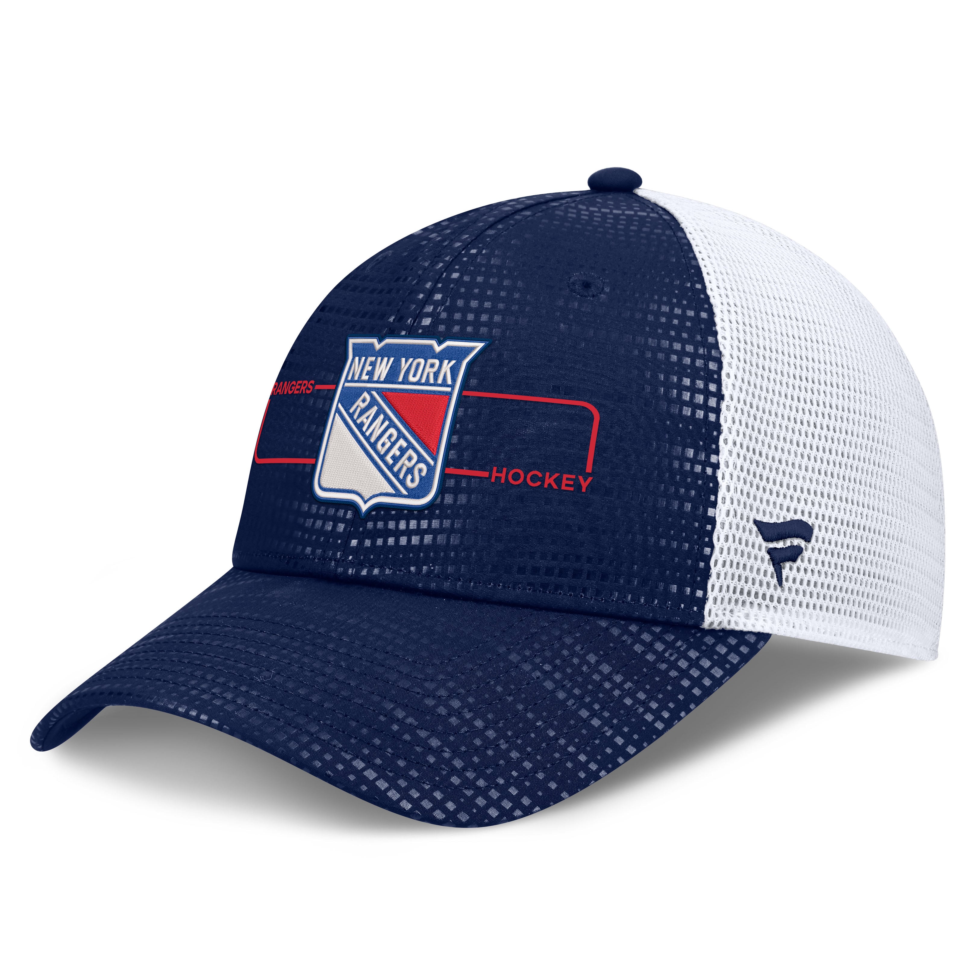 Men's Fanatics Navy New York Rangers Authentic Pro Rink Boxed Logo Trucker Hat