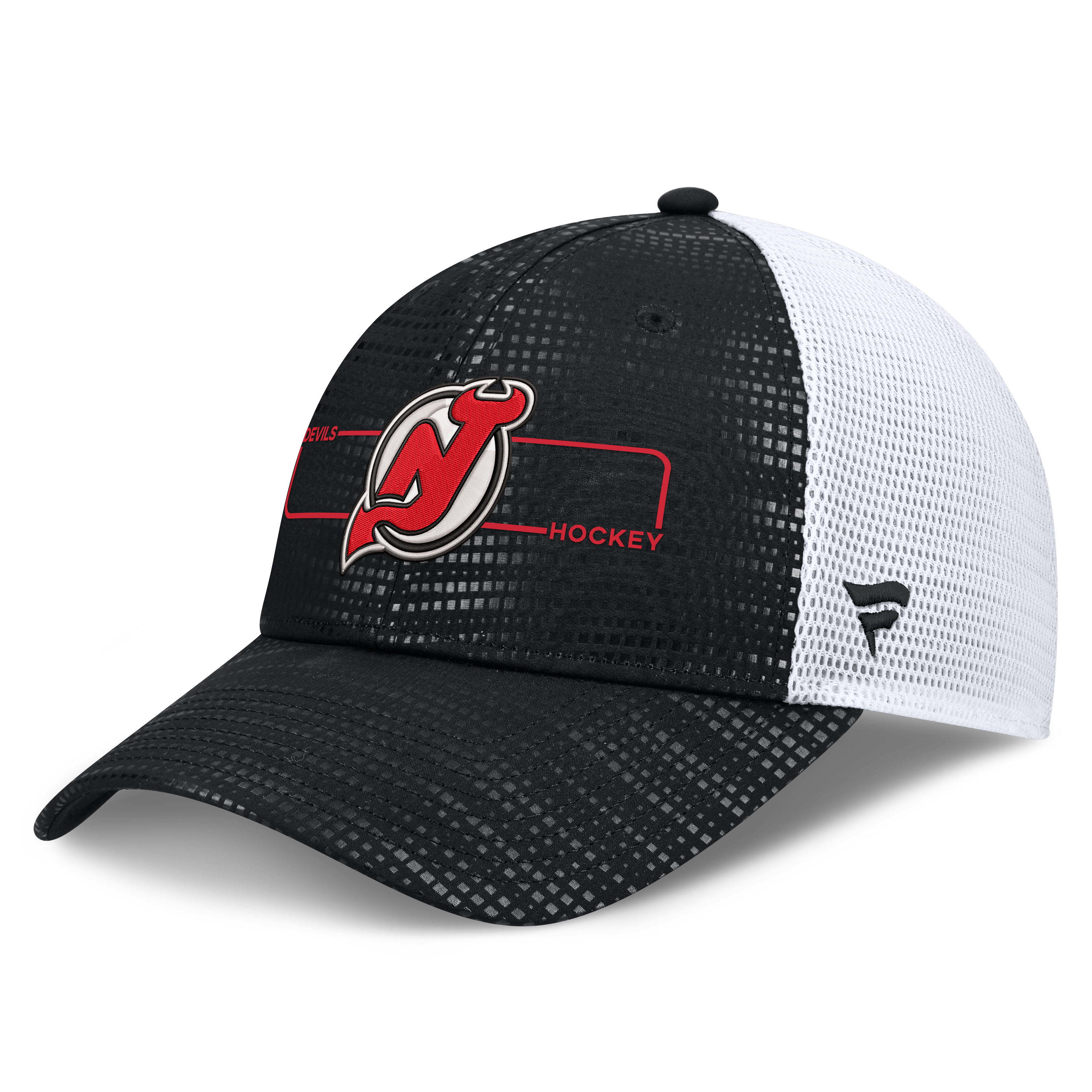 Men's Fanatics Black New Jersey Devils Authentic Pro Rink Boxed Logo Trucker Hat