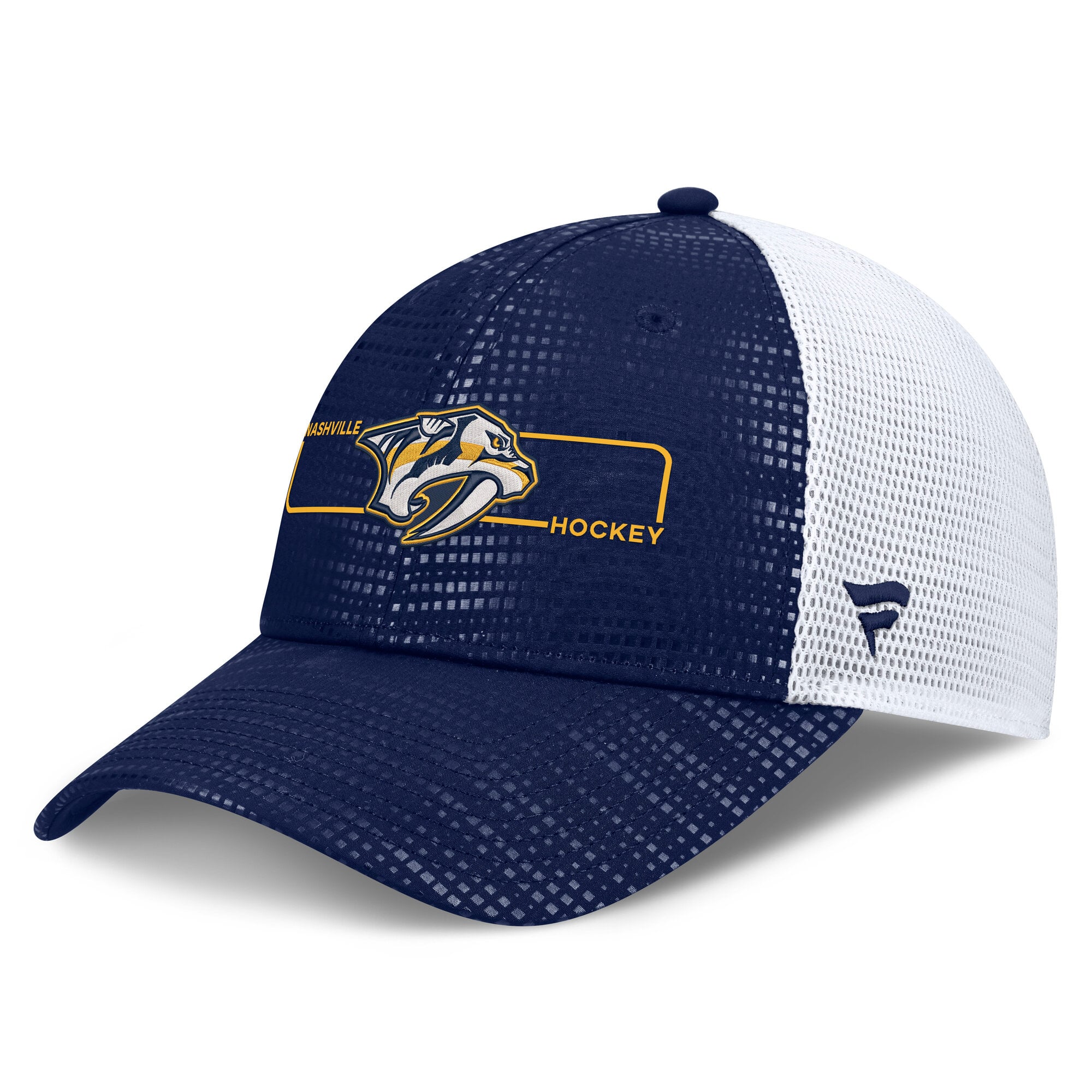 Men's Fanatics Navy Nashville Predators Authentic Pro Rink Boxed Logo Trucker Hat
