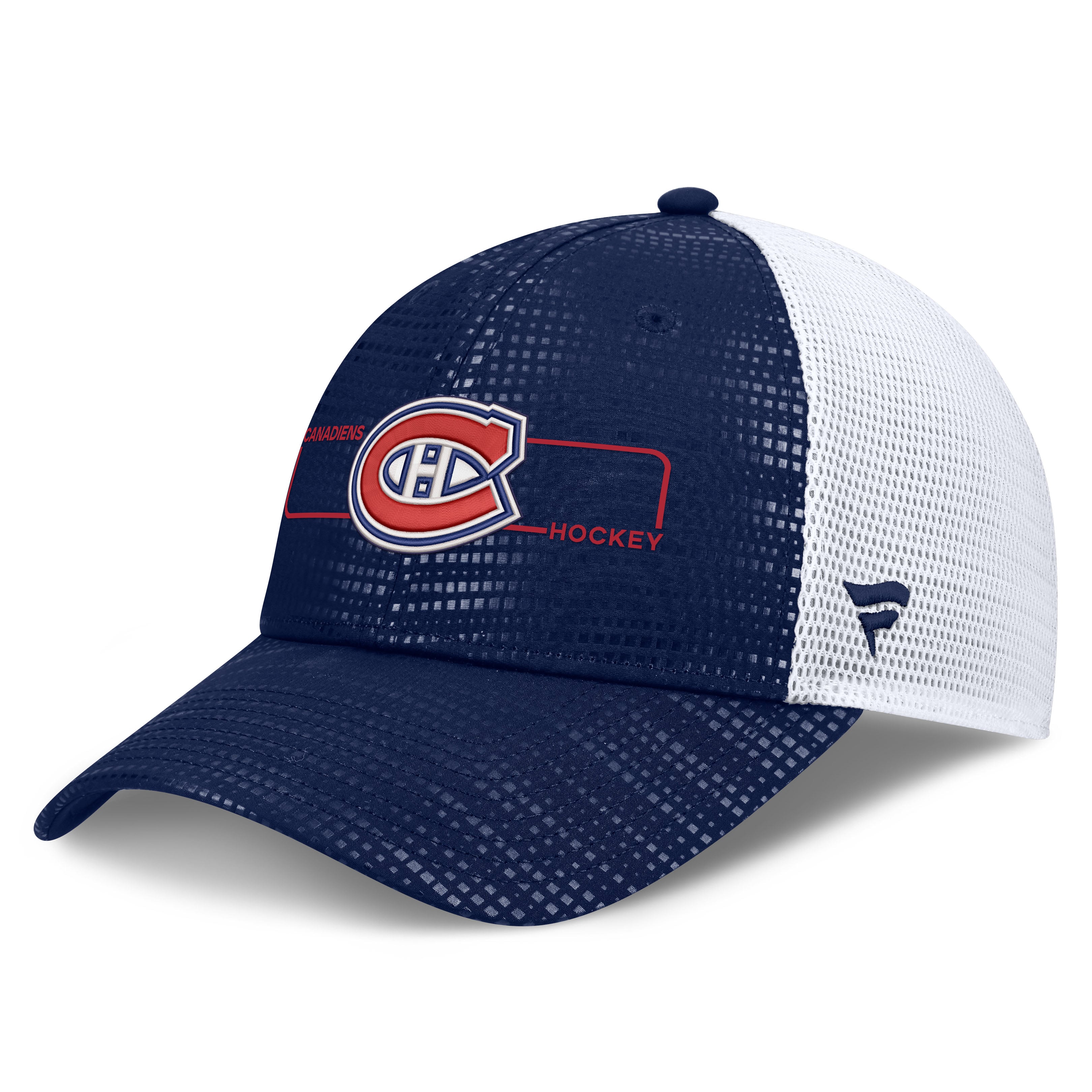 Men's Fanatics Navy Montreal Canadiens Authentic Pro Rink Boxed Logo Trucker Hat