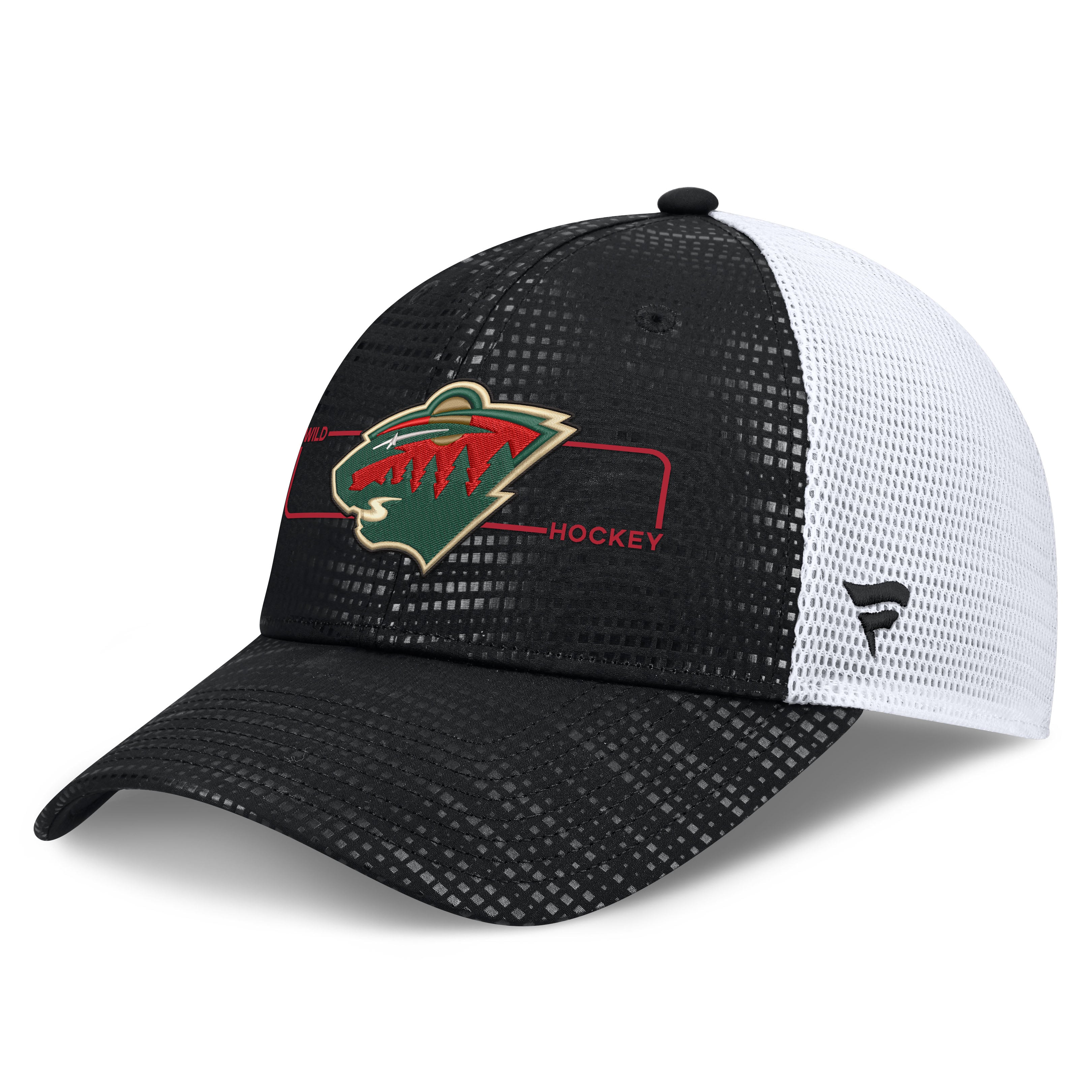 Men's Fanatics Black Minnesota Wild Authentic Pro Rink Boxed Logo Trucker Hat