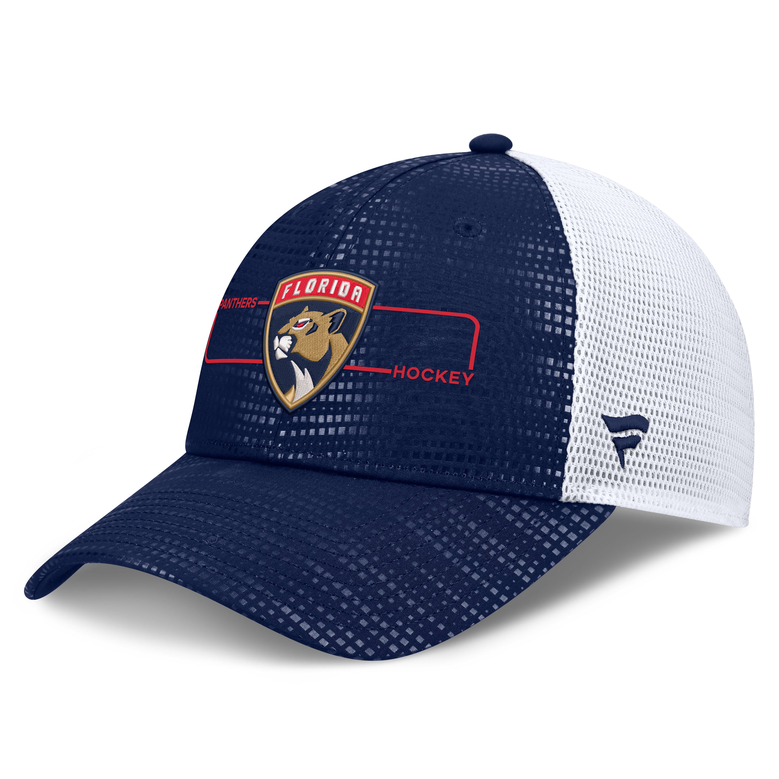 Men's Fanatics Navy Florida Panthers Authentic Pro Rink Boxed Logo Trucker Hat
