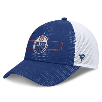 Men's Fanatics Royal Edmonton Oilers Authentic Pro Rink Boxed Logo Trucker Hat
