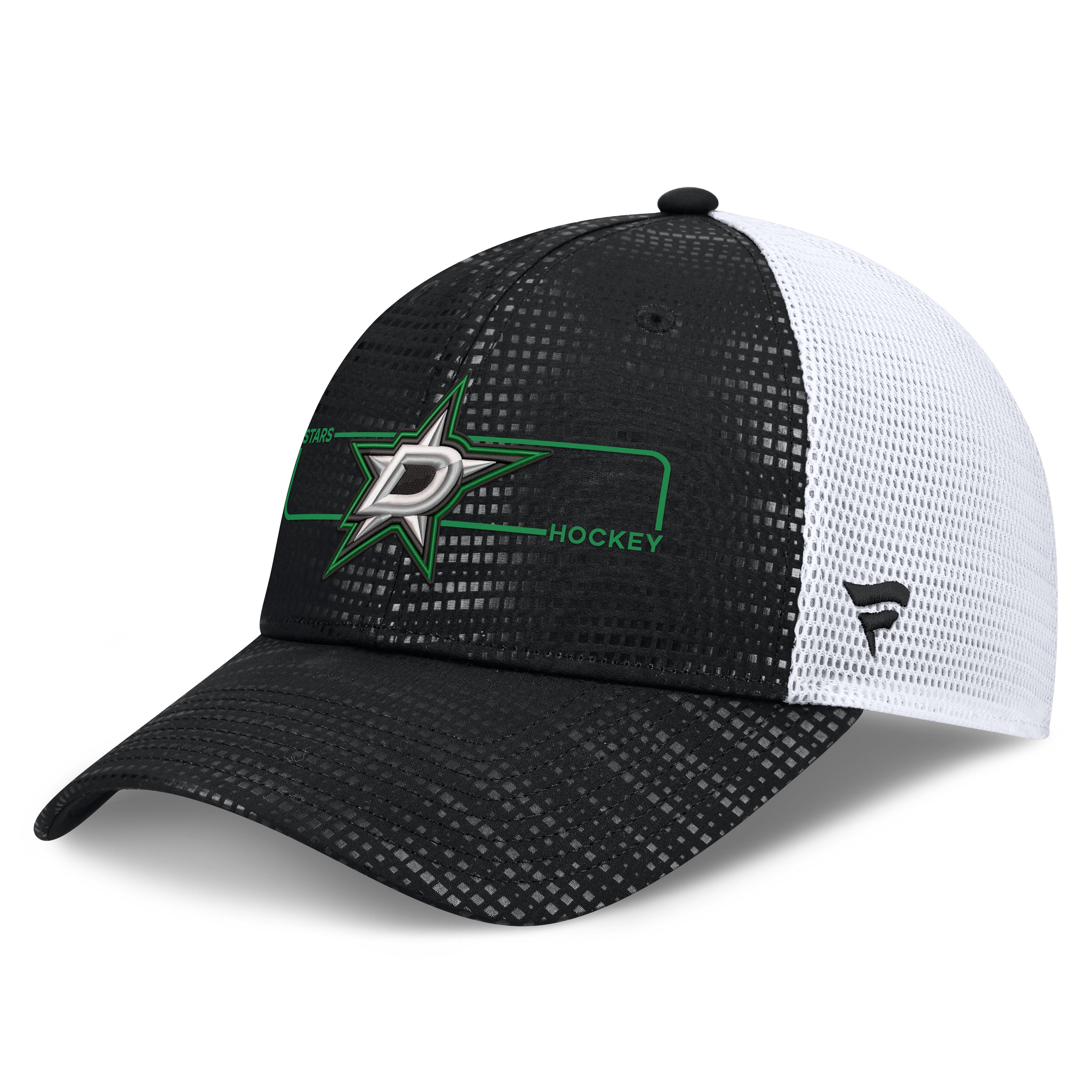 Men's Fanatics Black Dallas Stars Authentic Pro Rink Boxed Logo Trucker Hat