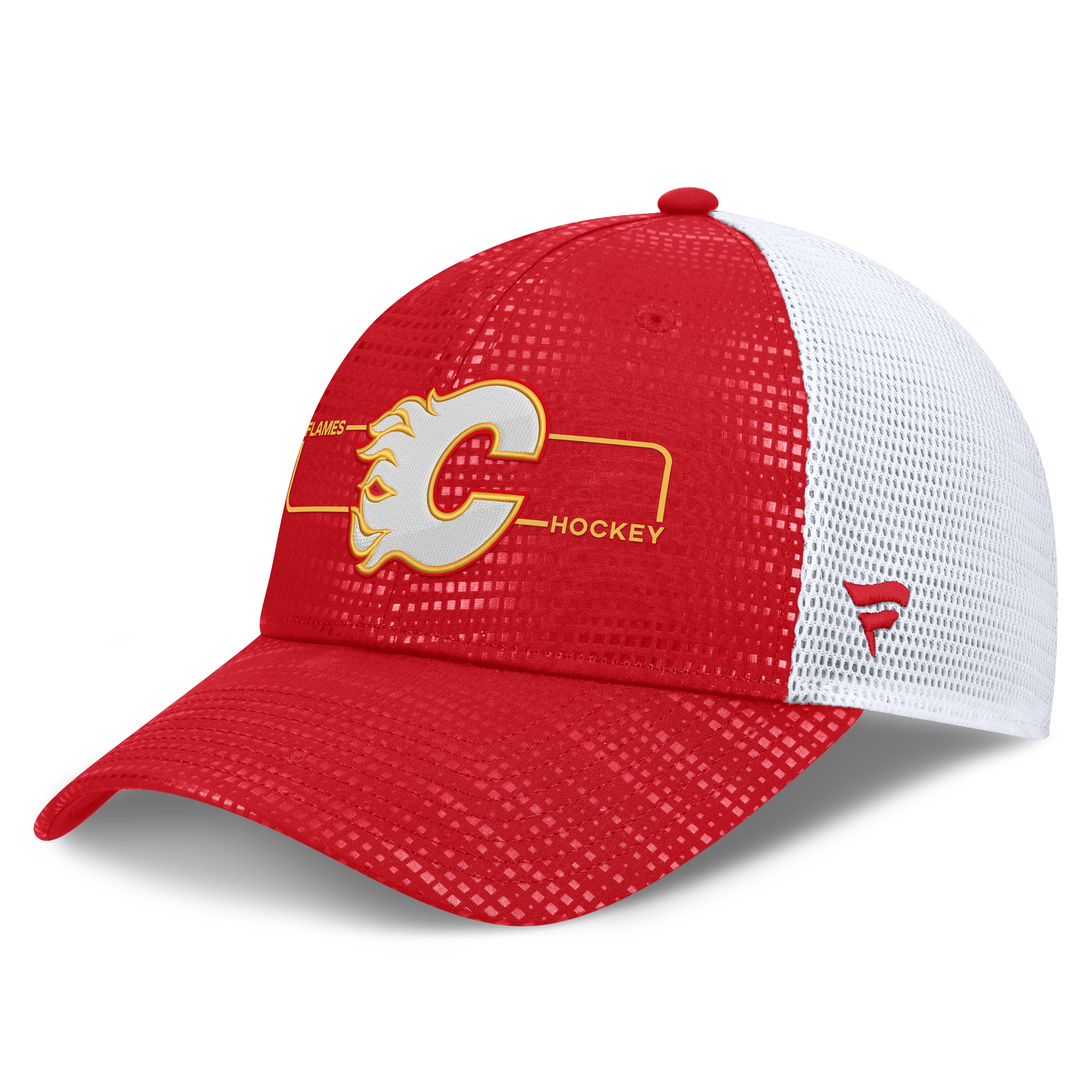 Men's Fanatics Red Calgary Flames Authentic Pro Rink Boxed Logo Trucker Hat