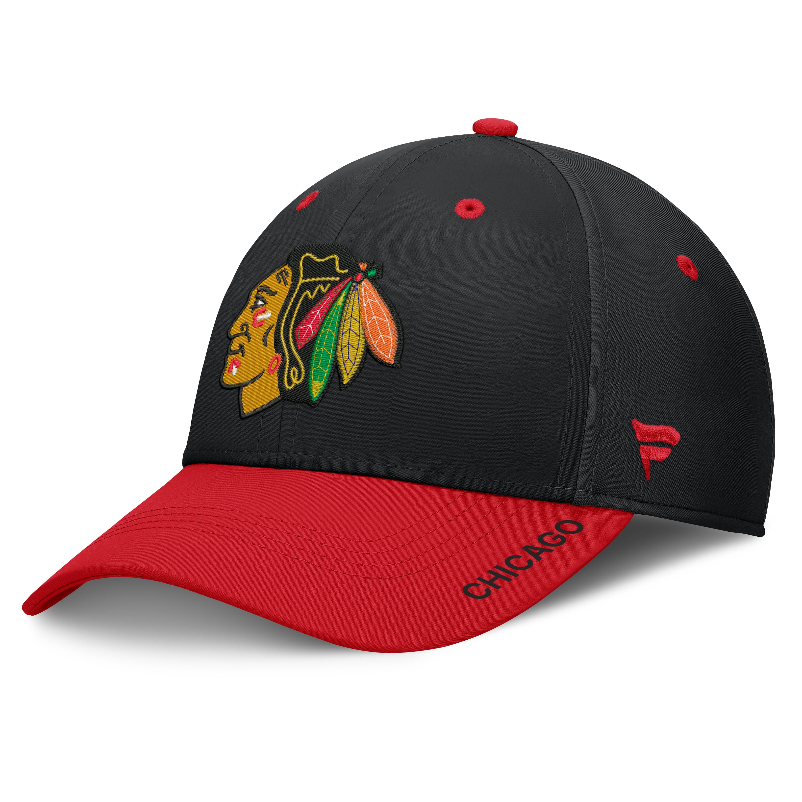 Men's Fanatics Black/Red Chicago Blackhawks Authentic Pro Rink Stretch Hat