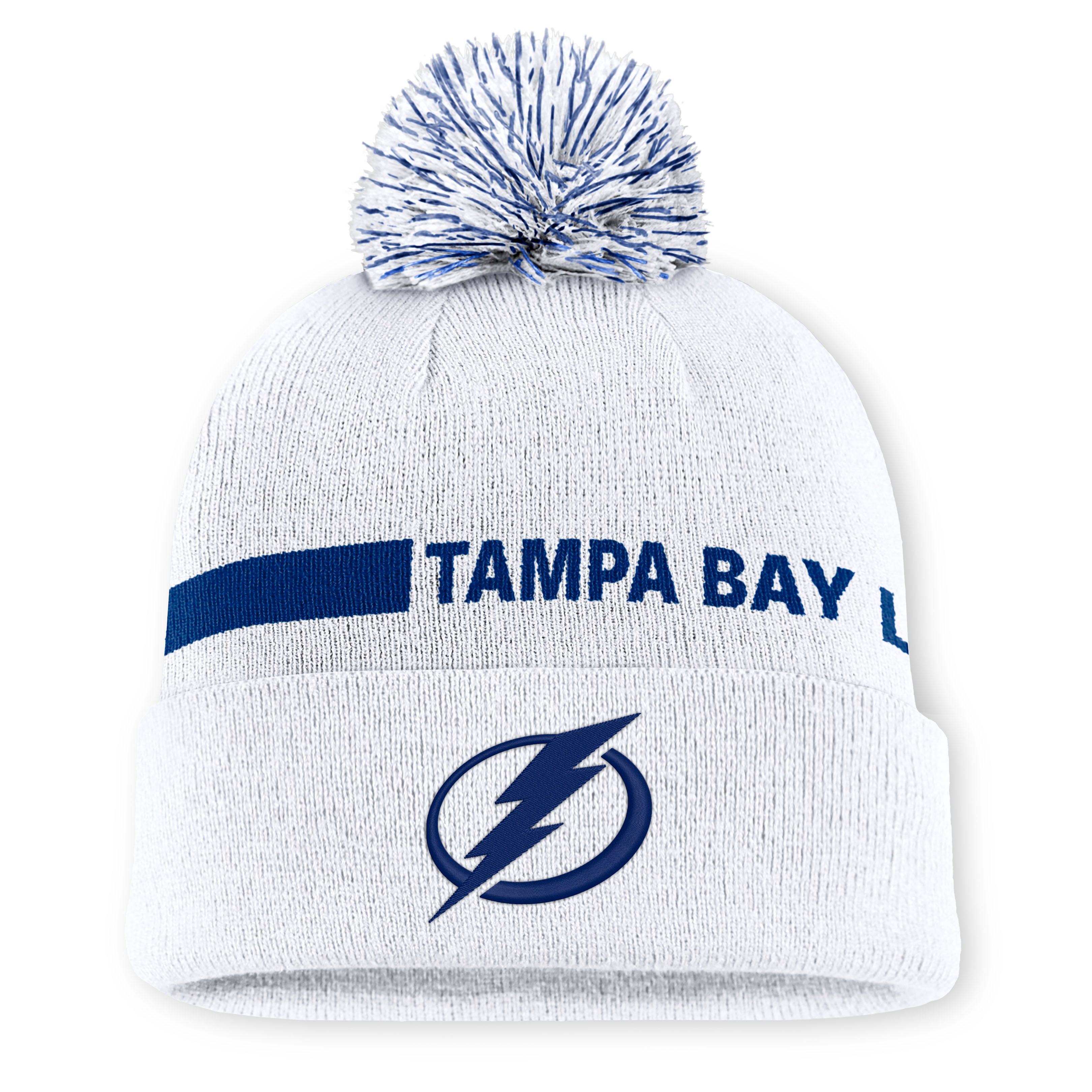 Women's Fanatics White Tampa Bay Lightning Authentic Pro Rink Cuffed Knit Hat with Pom