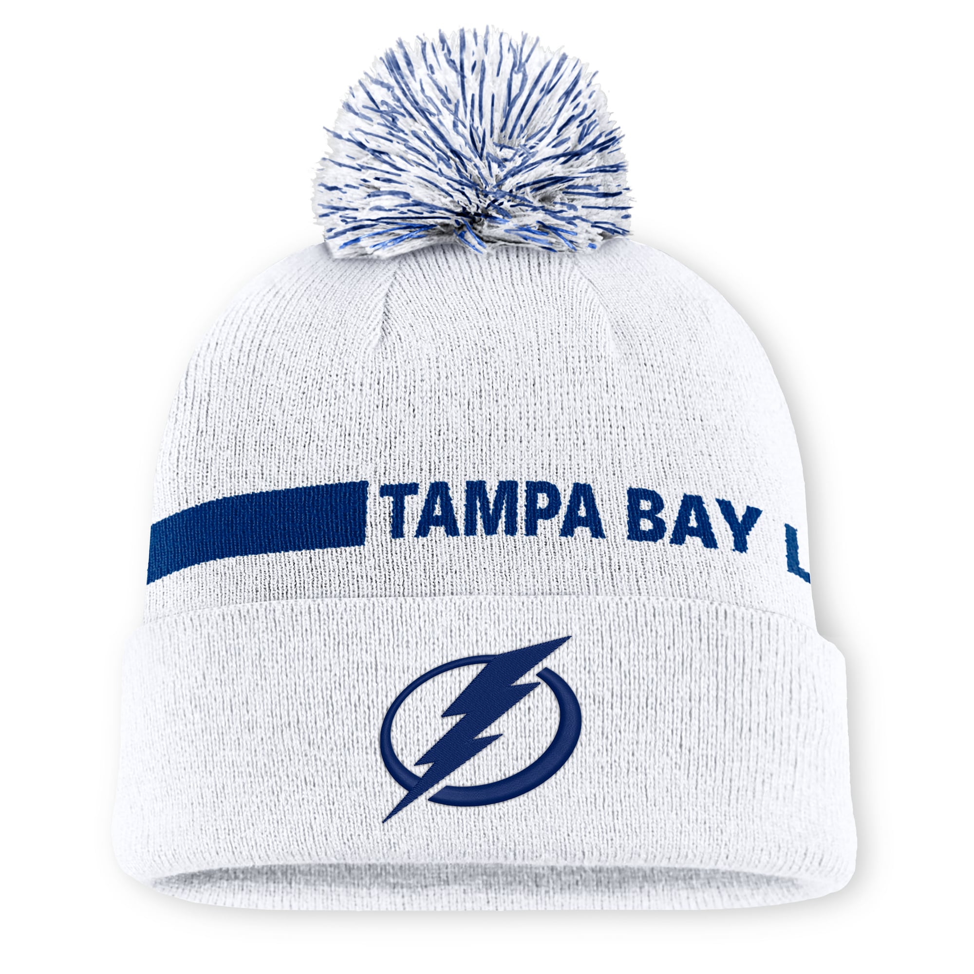 Women's Fanatics White Tampa Bay Lightning Authentic Pro Rink Cuffed Knit Hat with Pom