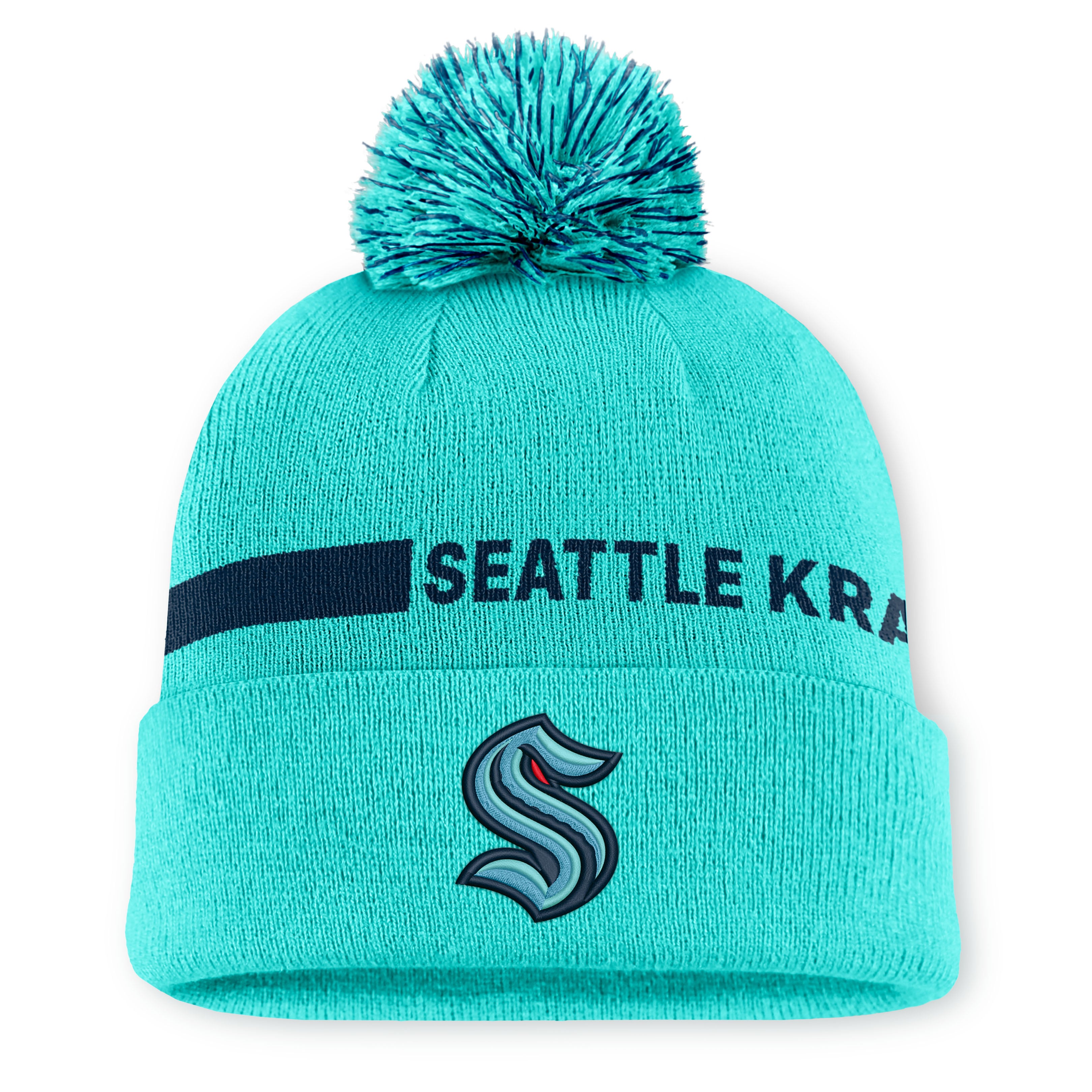 Women's Fanatics Light Blue Seattle Kraken Authentic Pro Rink Cuffed Knit Hat with Pom
