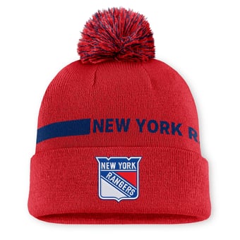 Women's Fanatics Red New York Rangers Authentic Pro Rink Cuffed Knit Hat with Pom