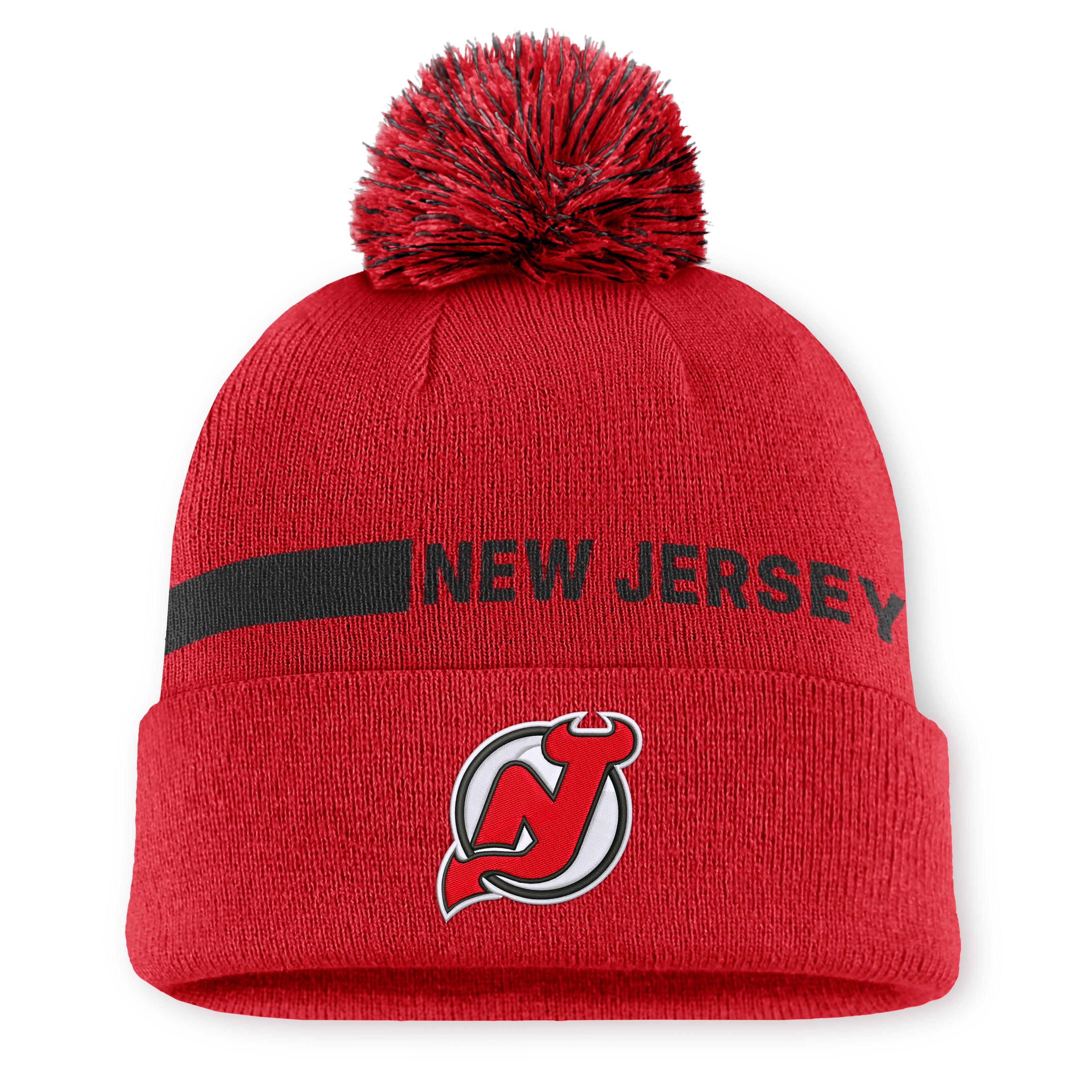 Women's Fanatics Red New Jersey Devils Authentic Pro Rink Cuffed Knit Hat with Pom