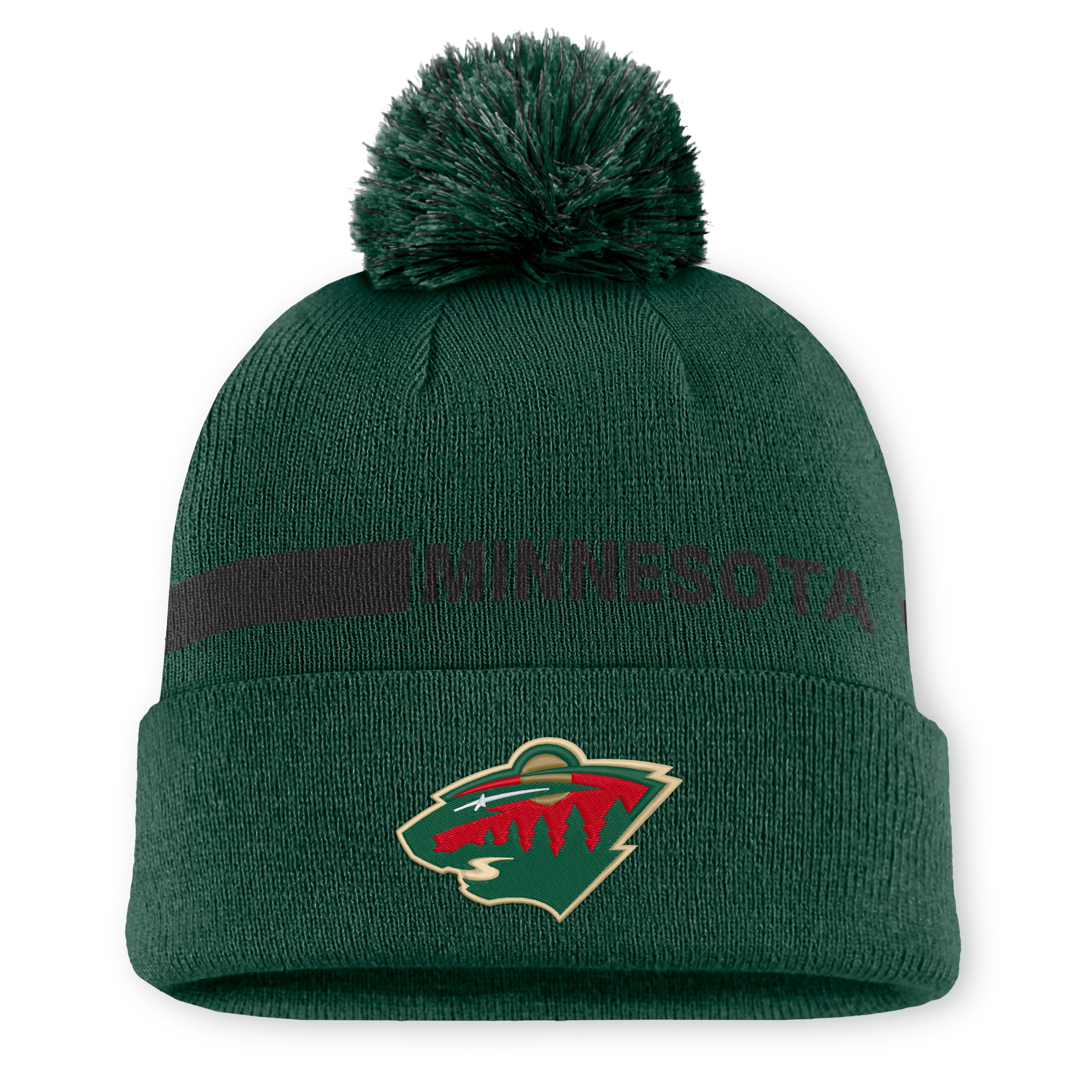 Women's Fanatics Green Minnesota Wild Authentic Pro Rink Cuffed Knit Hat with Pom