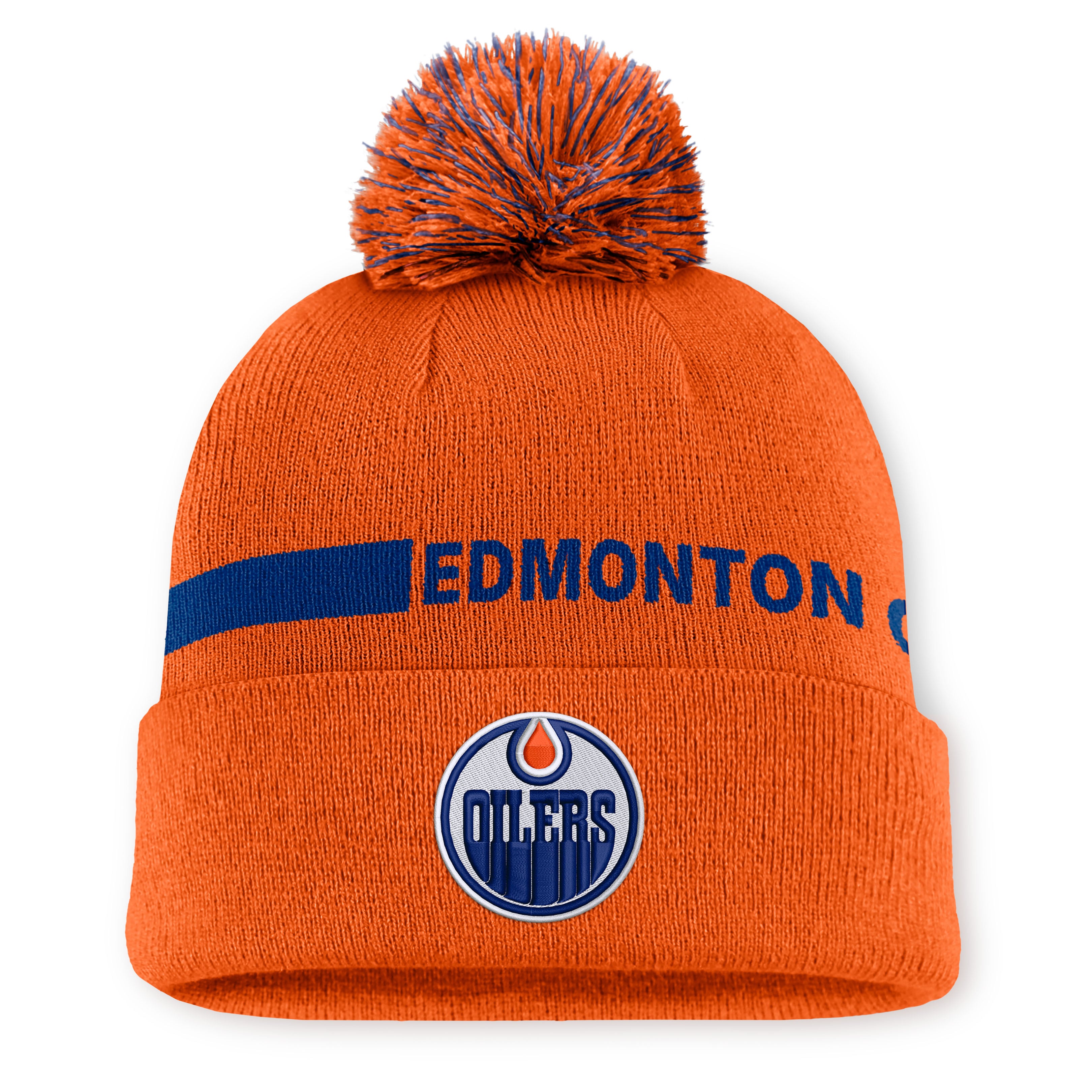 Women's Fanatics Orange Edmonton Oilers Authentic Pro Rink Cuffed Knit Hat with Pom