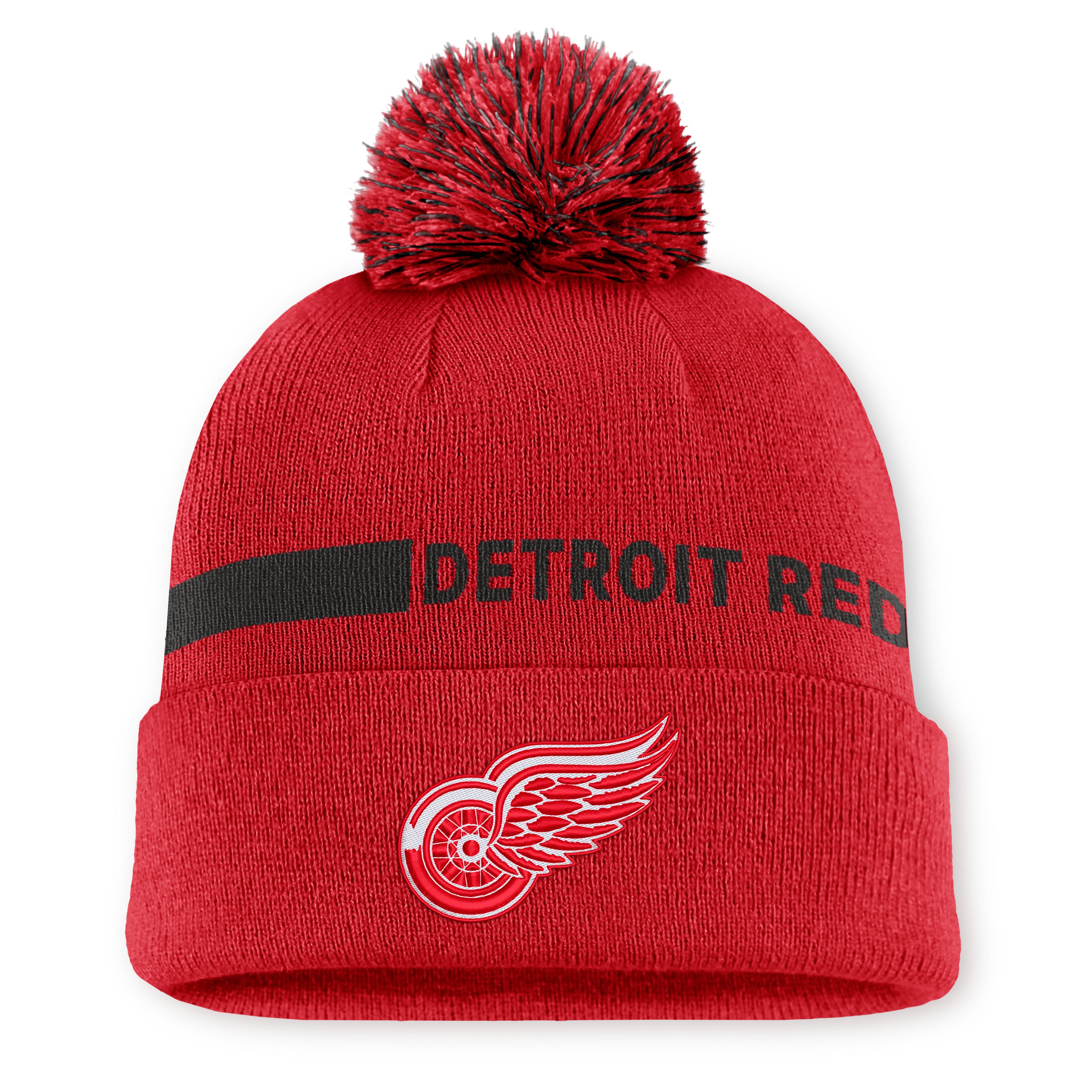 Women's Fanatics Red Detroit Red Wings Authentic Pro Rink Cuffed Knit Hat with Pom