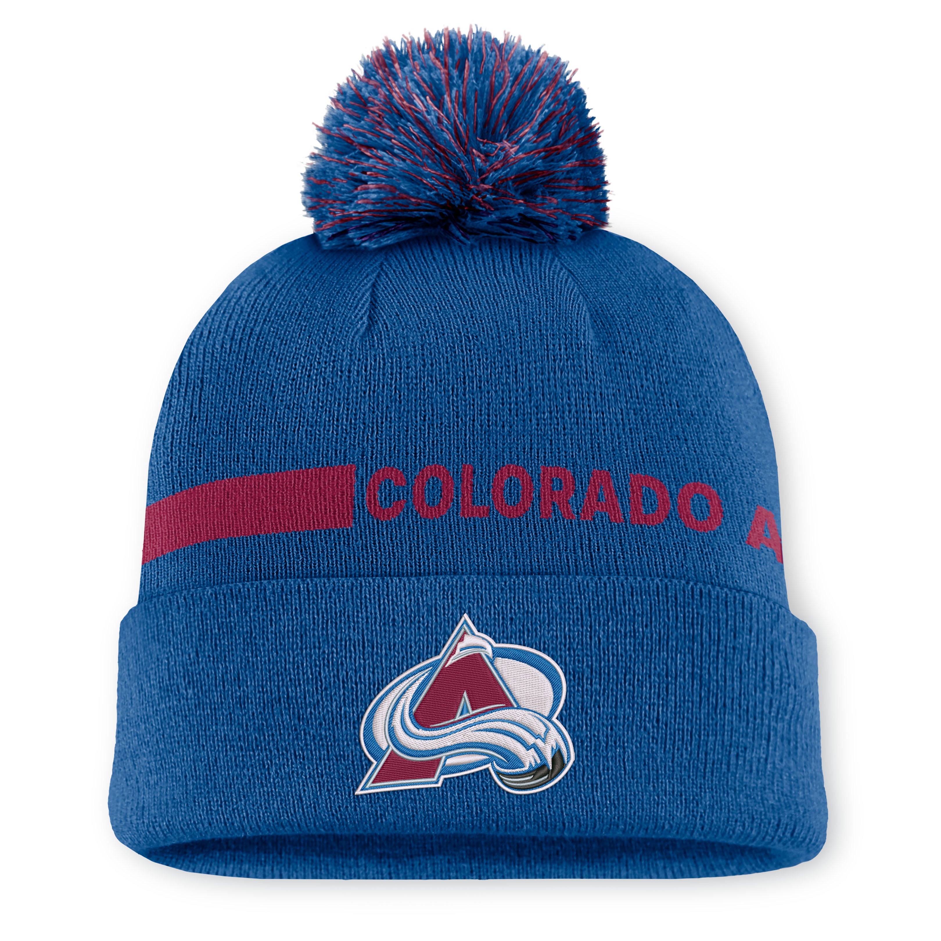 Women's Fanatics Blue Colorado Avalanche Authentic Pro Rink Cuffed Knit Hat with Pom