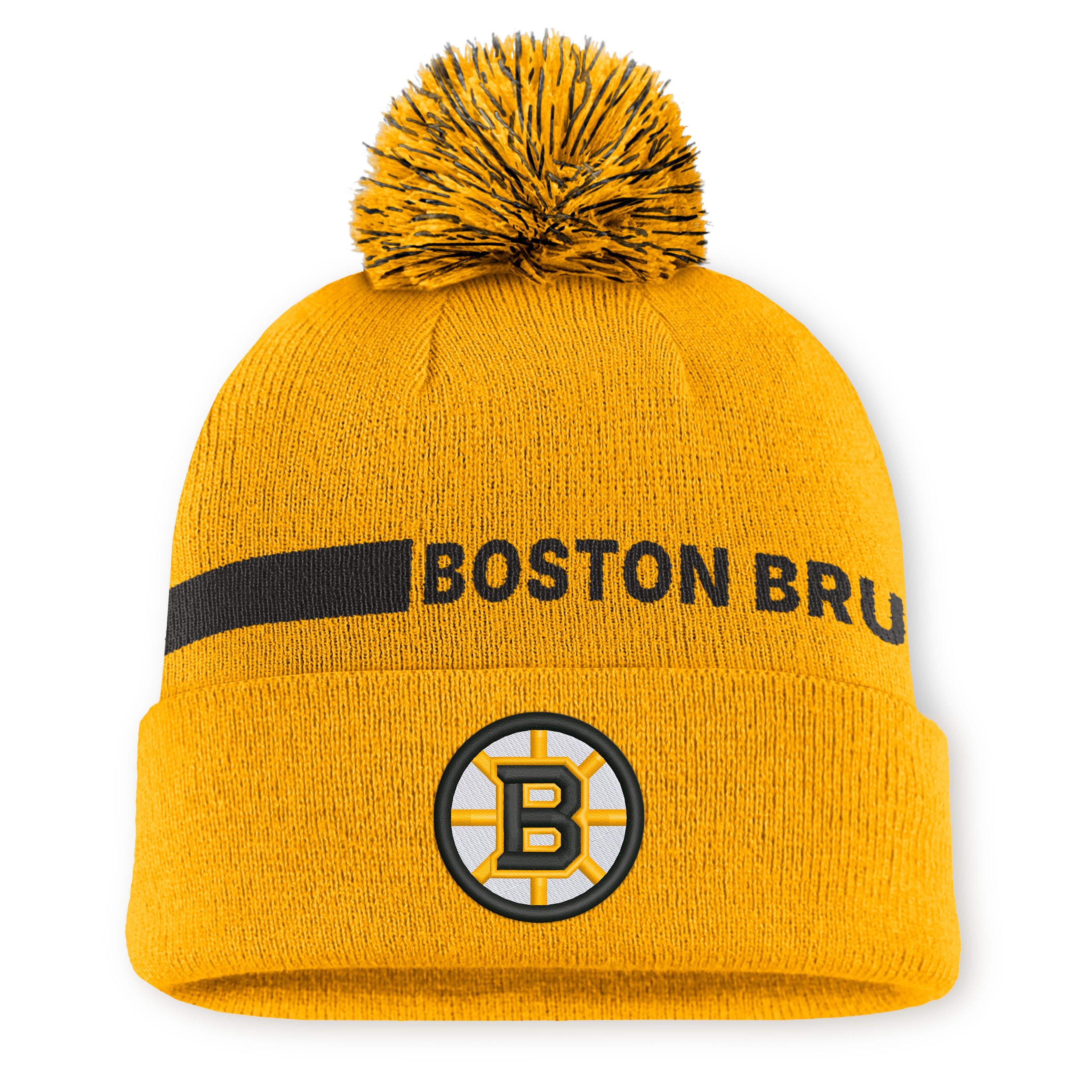Women's Fanatics Gold Boston Bruins Authentic Pro Rink Cuffed Knit Hat with Pom