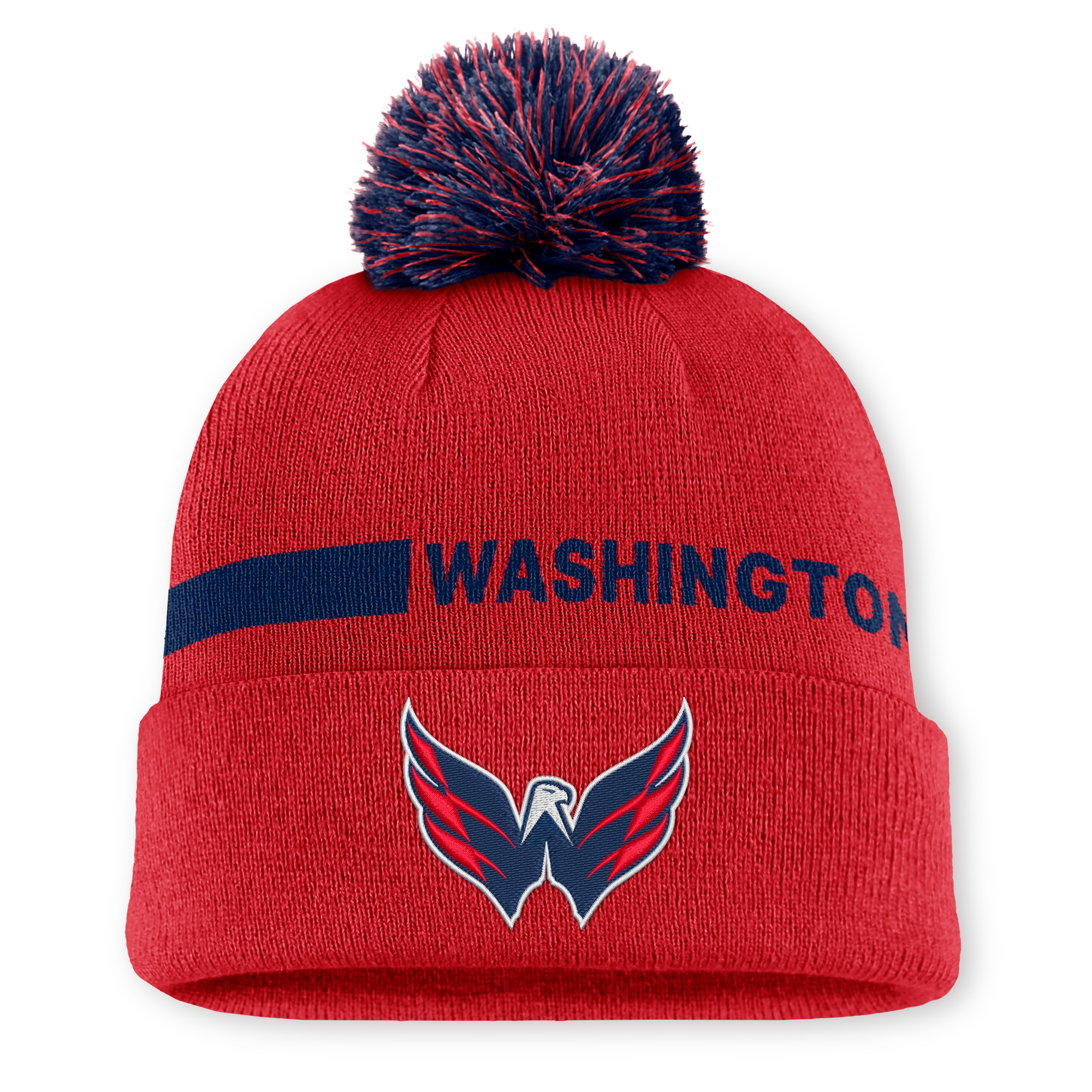 Men's Fanatics Red Washington Capitals Authentic Pro Rink Cuffed Knit Hat with Pom