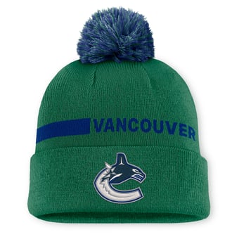 Men's Fanatics Green Vancouver Canucks Authentic Pro Rink Cuffed Knit Hat with Pom