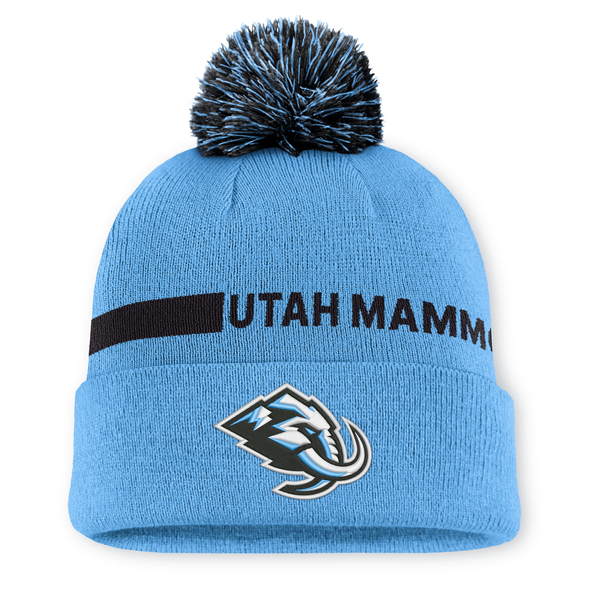 Men's Fanatics Light Blue Utah Mammoth Authentic Pro Rink Cuffed Knit Hat with Pom