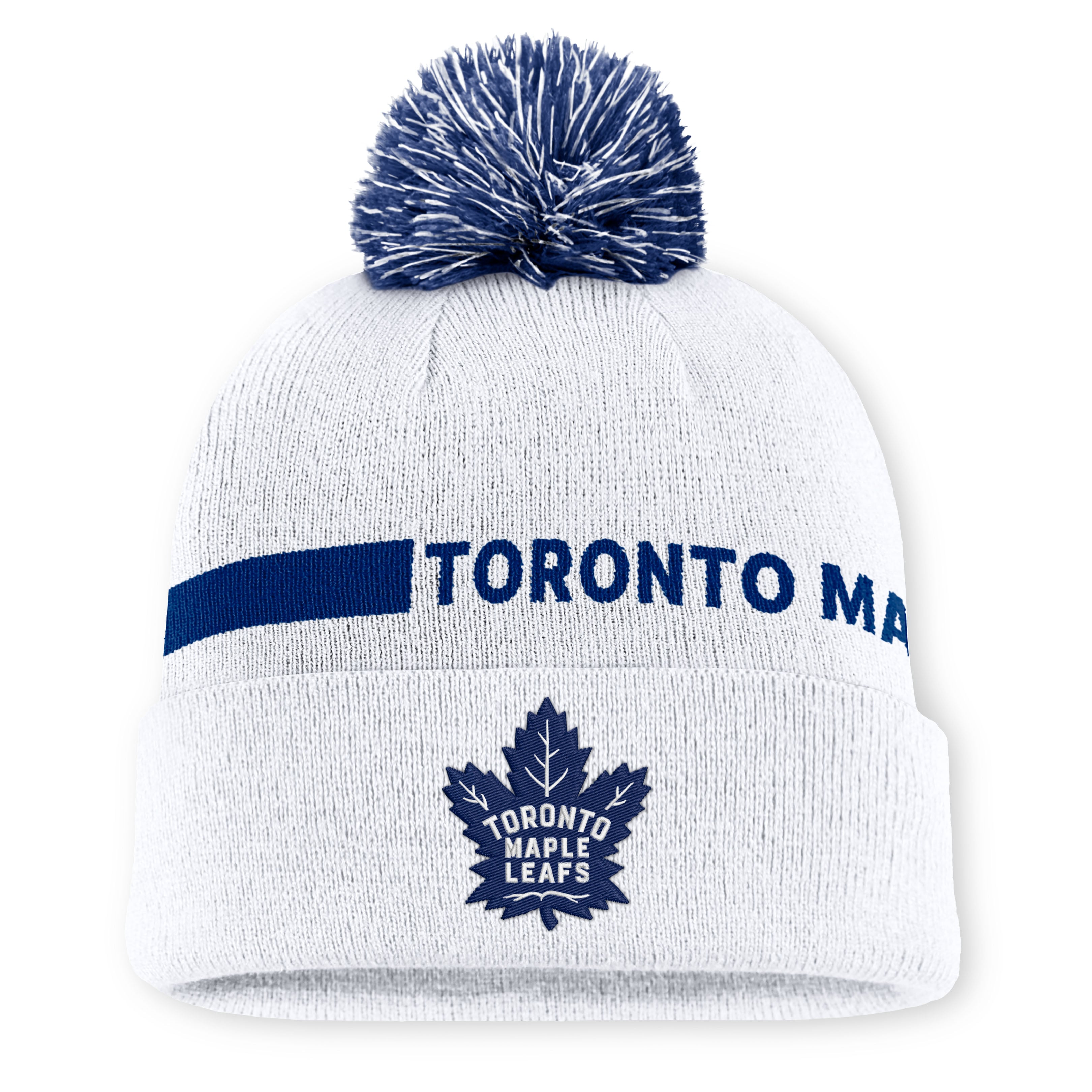 Men's Fanatics White Toronto Maple Leafs Authentic Pro Rink Cuffed Knit Hat with Pom