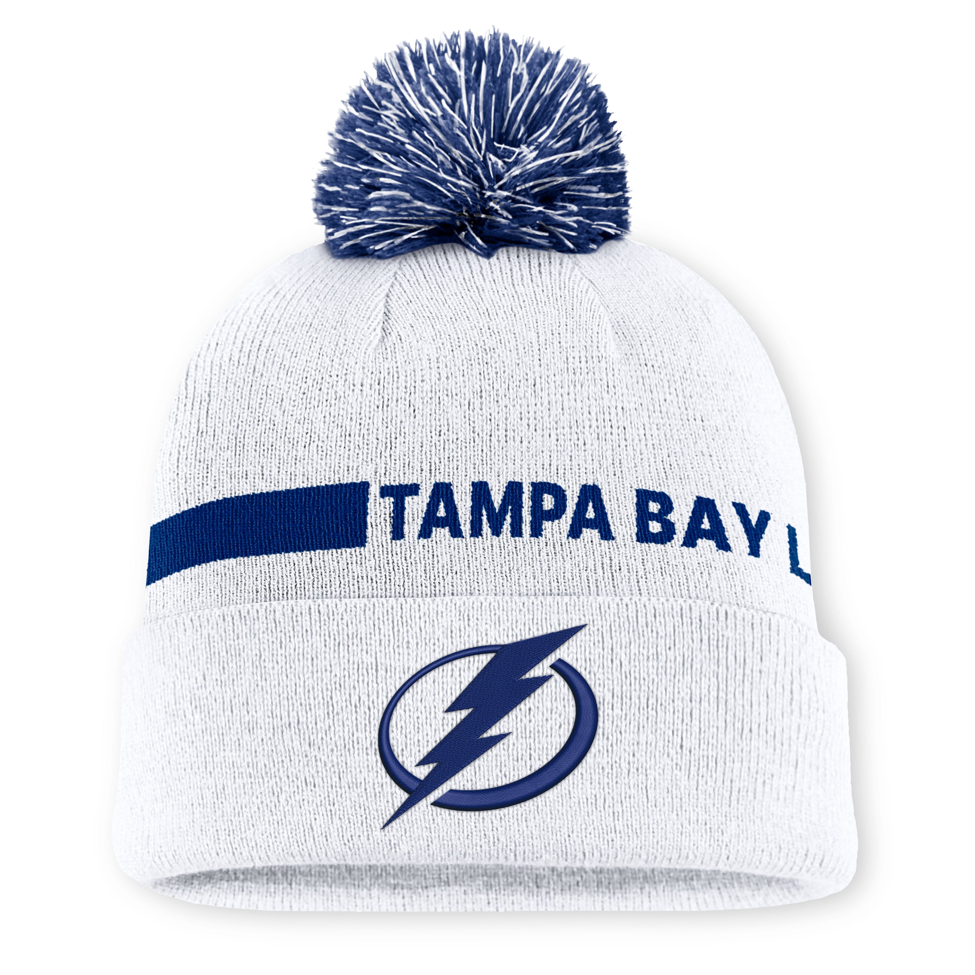 Men's Fanatics White Tampa Bay Lightning Authentic Pro Rink Cuffed Knit Hat with Pom