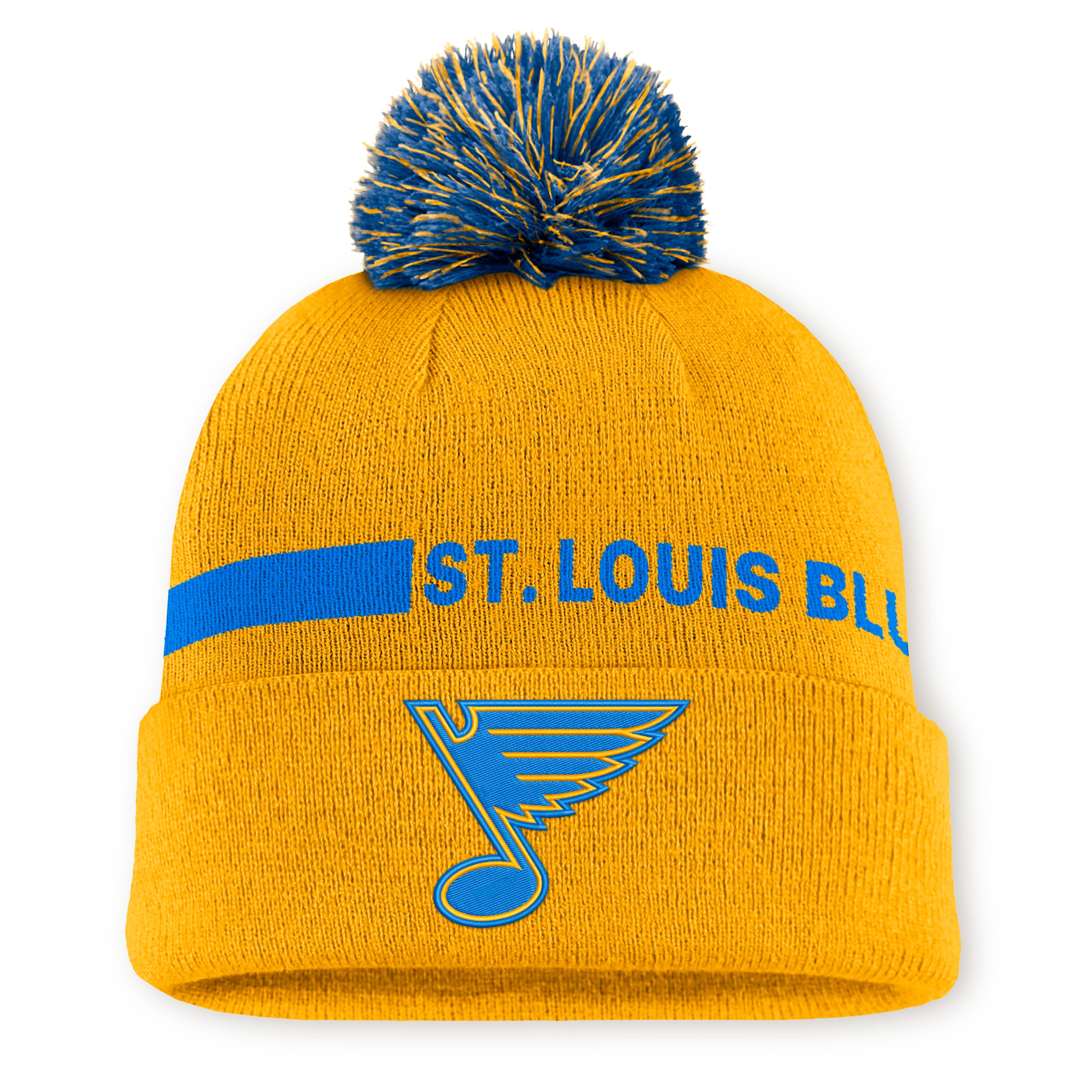 Men's Fanatics Gold St. Louis Blues Authentic Pro Rink Cuffed Knit Hat with Pom