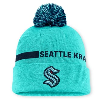 Men's Fanatics Light Blue Seattle Kraken Authentic Pro Rink Cuffed Knit Hat with Pom