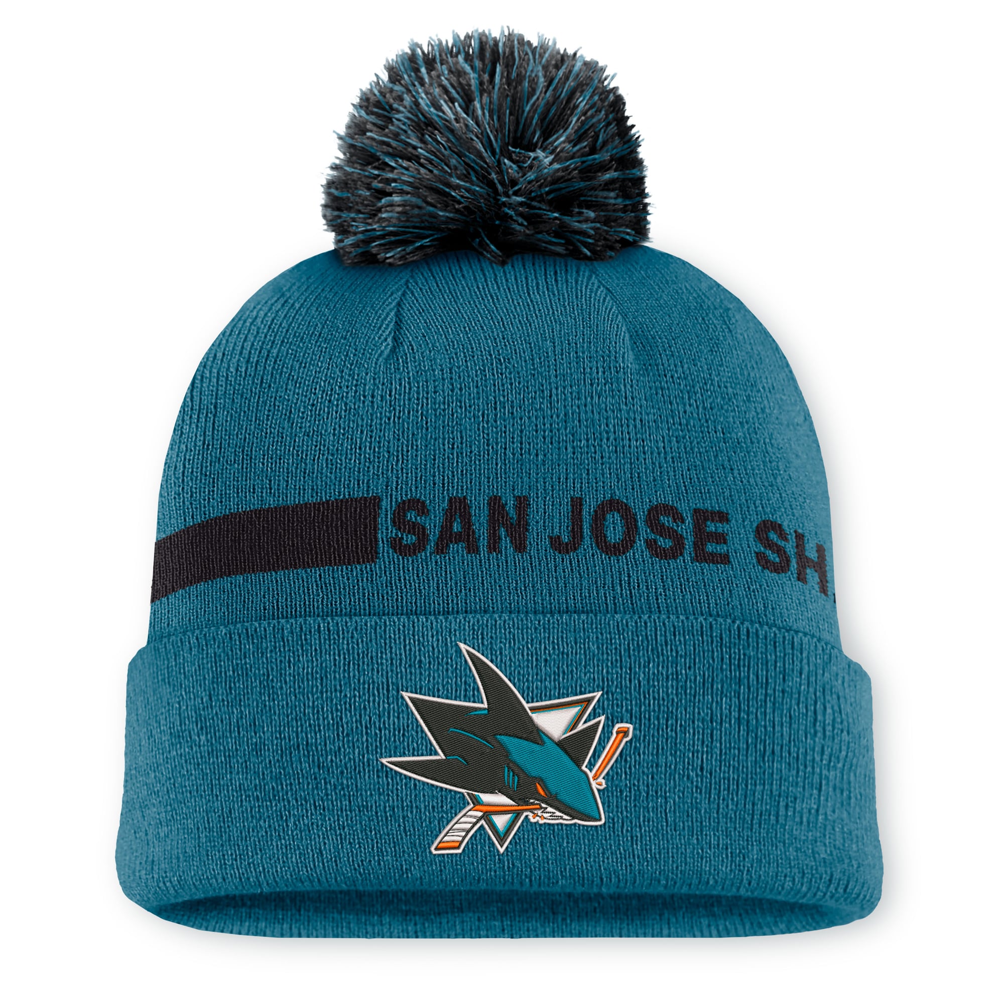Men's Fanatics Teal San Jose Sharks Authentic Pro Rink Cuffed Knit Hat with Pom