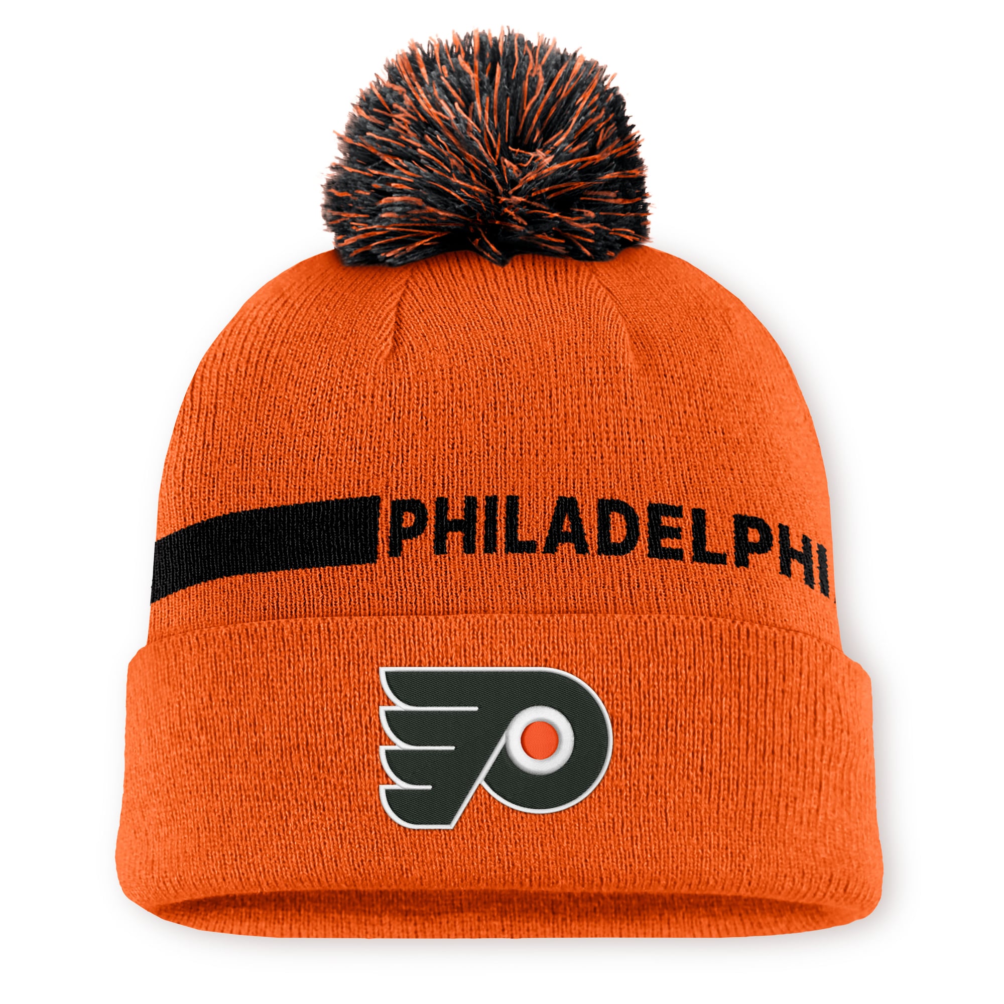 Men's Fanatics Orange Philadelphia Flyers Authentic Pro Rink Cuffed Knit Hat with Pom
