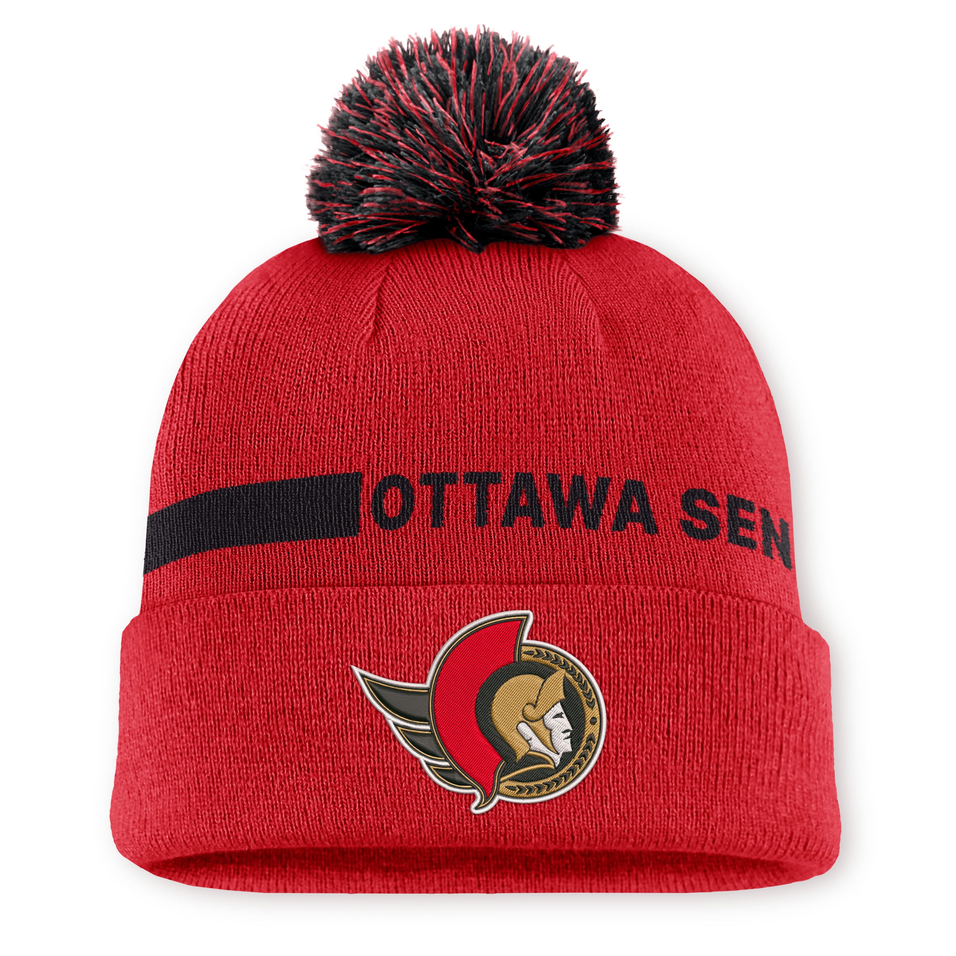 Men's Fanatics Red Ottawa Senators Authentic Pro Rink Cuffed Knit Hat with Pom