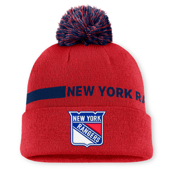 Men's Fanatics Red New York Rangers Authentic Pro Rink Cuffed Knit Hat with Pom