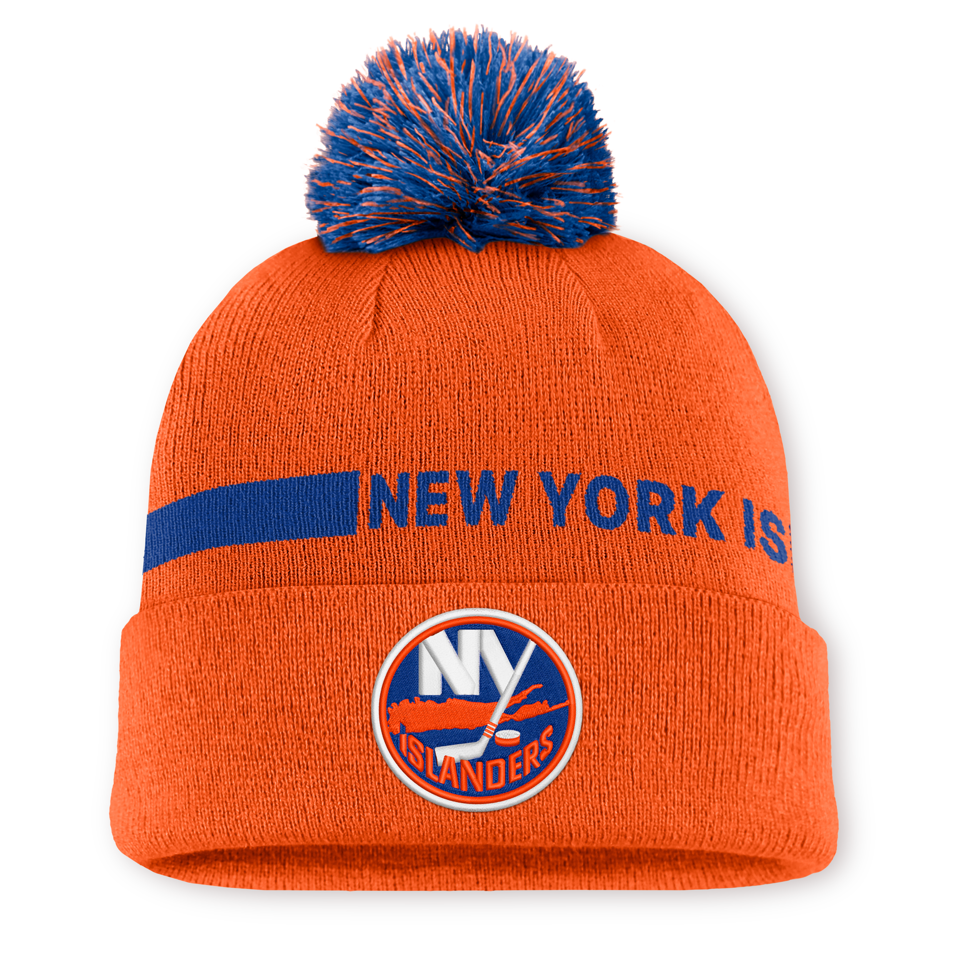 Men's Fanatics Orange New York Islanders Authentic Pro Rink Cuffed Knit Hat with Pom