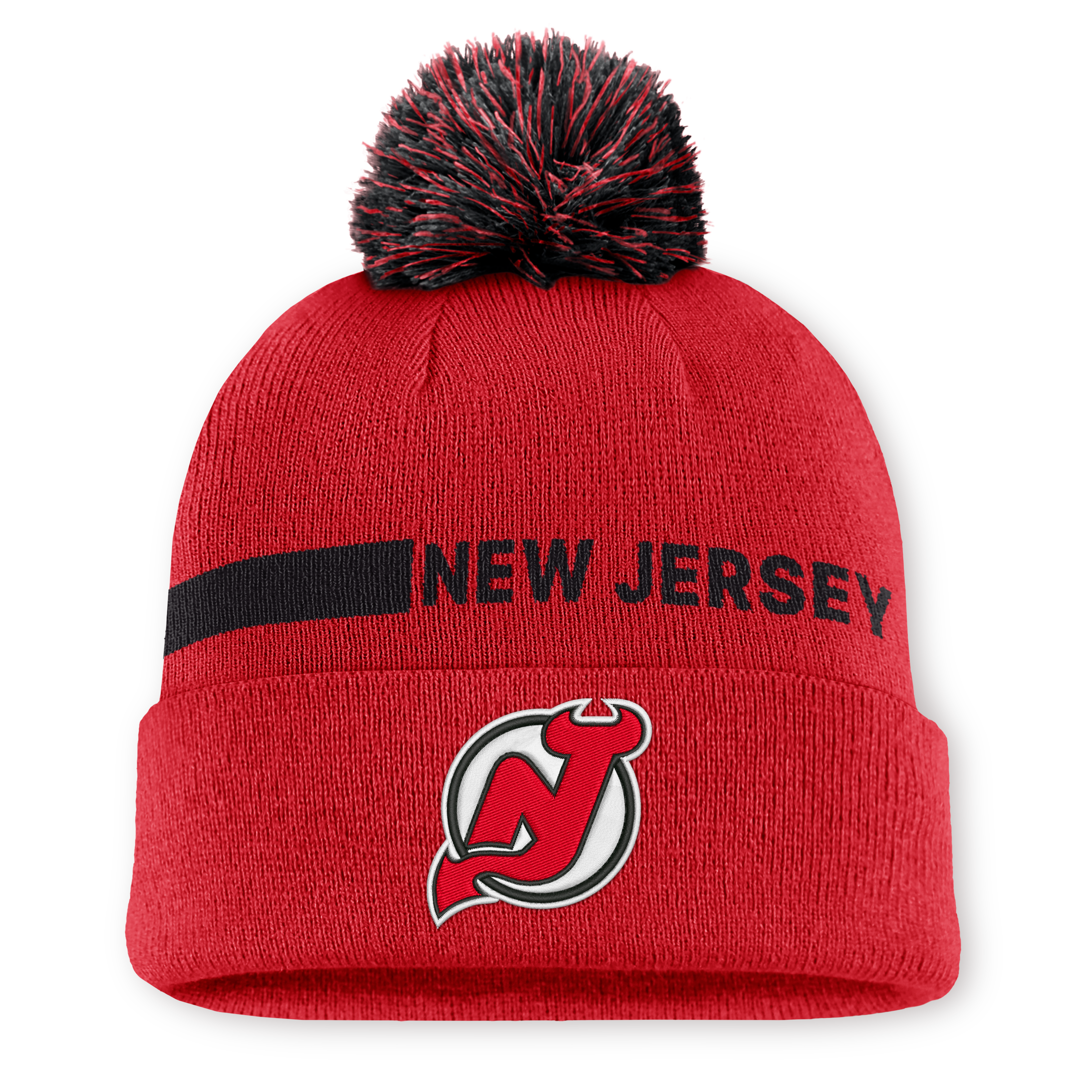 Men's Fanatics Red New Jersey Devils Authentic Pro Rink Cuffed Knit Hat with Pom