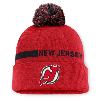 Men's Fanatics Red New Jersey Devils Authentic Pro Rink Cuffed Knit Hat with Pom