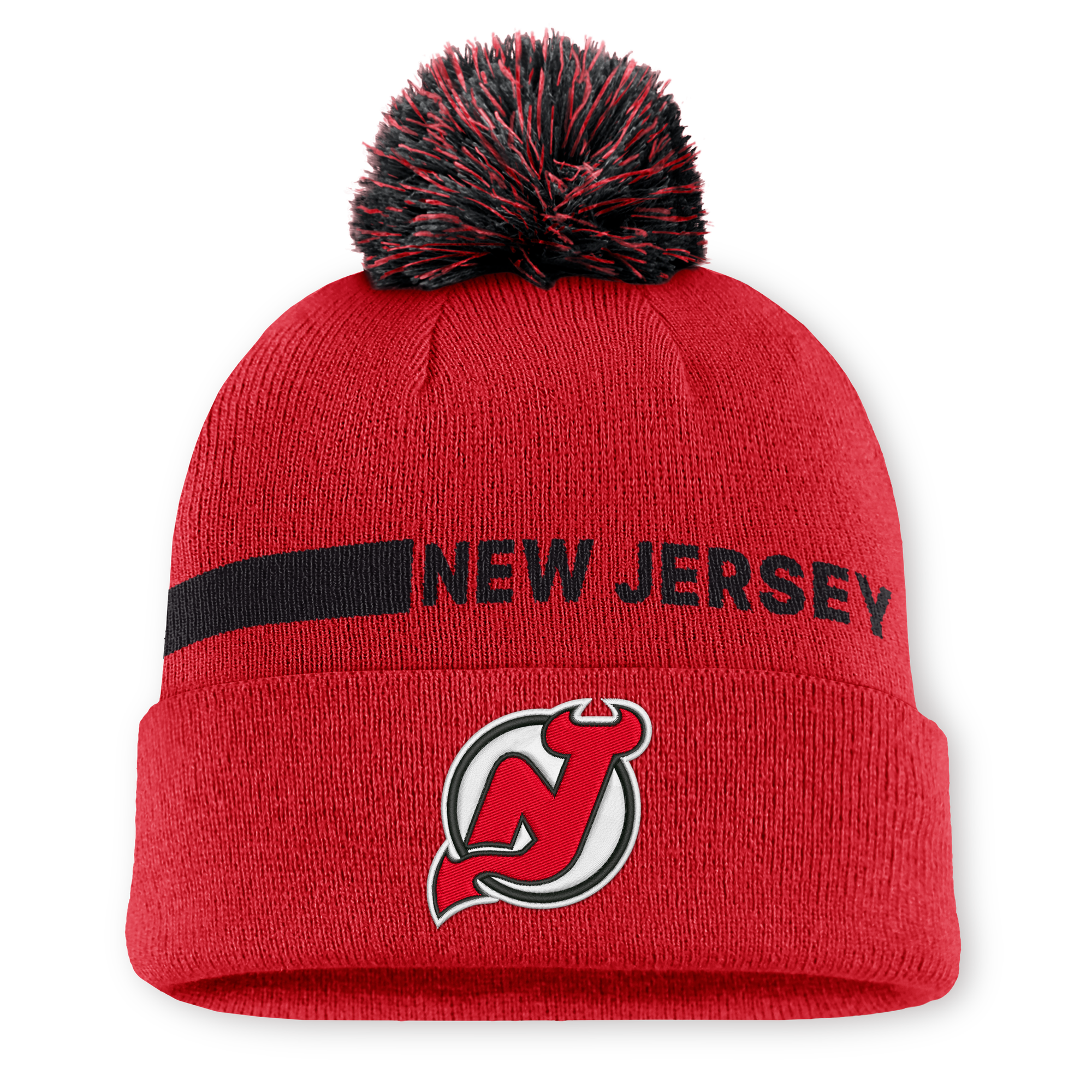 Men's Fanatics Red New Jersey Devils Authentic Pro Rink Cuffed Knit Hat with Pom
