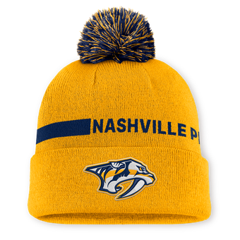Men's Fanatics Gold Nashville Predators Authentic Pro Rink Cuffed Knit Hat with Pom