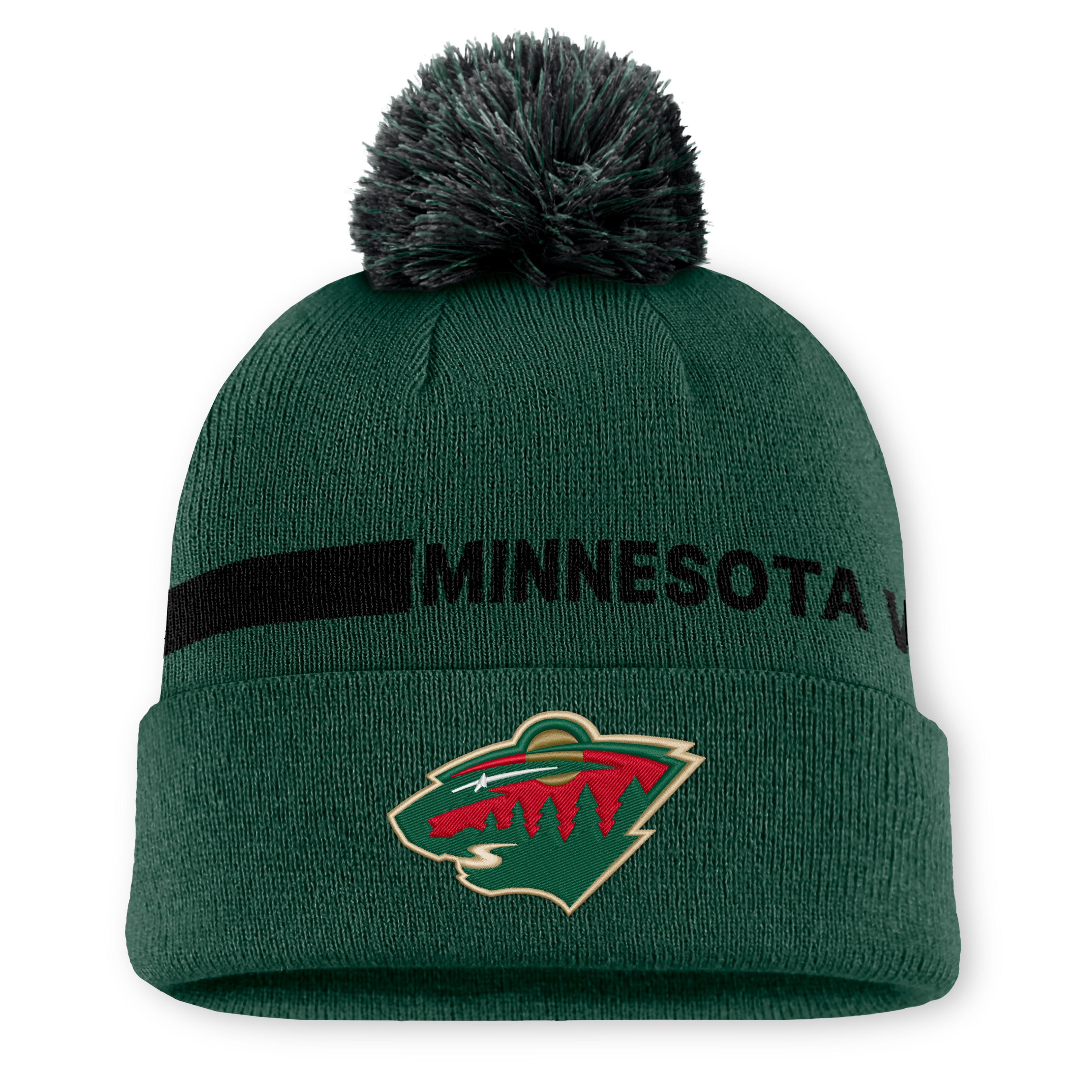 Men's Fanatics Green Minnesota Wild Authentic Pro Rink Cuffed Knit Hat with Pom