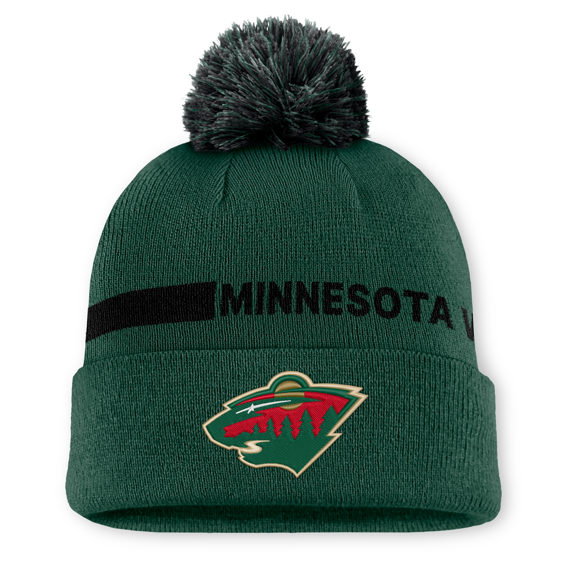 Men's Fanatics Green Minnesota Wild Authentic Pro Rink Cuffed Knit Hat with Pom