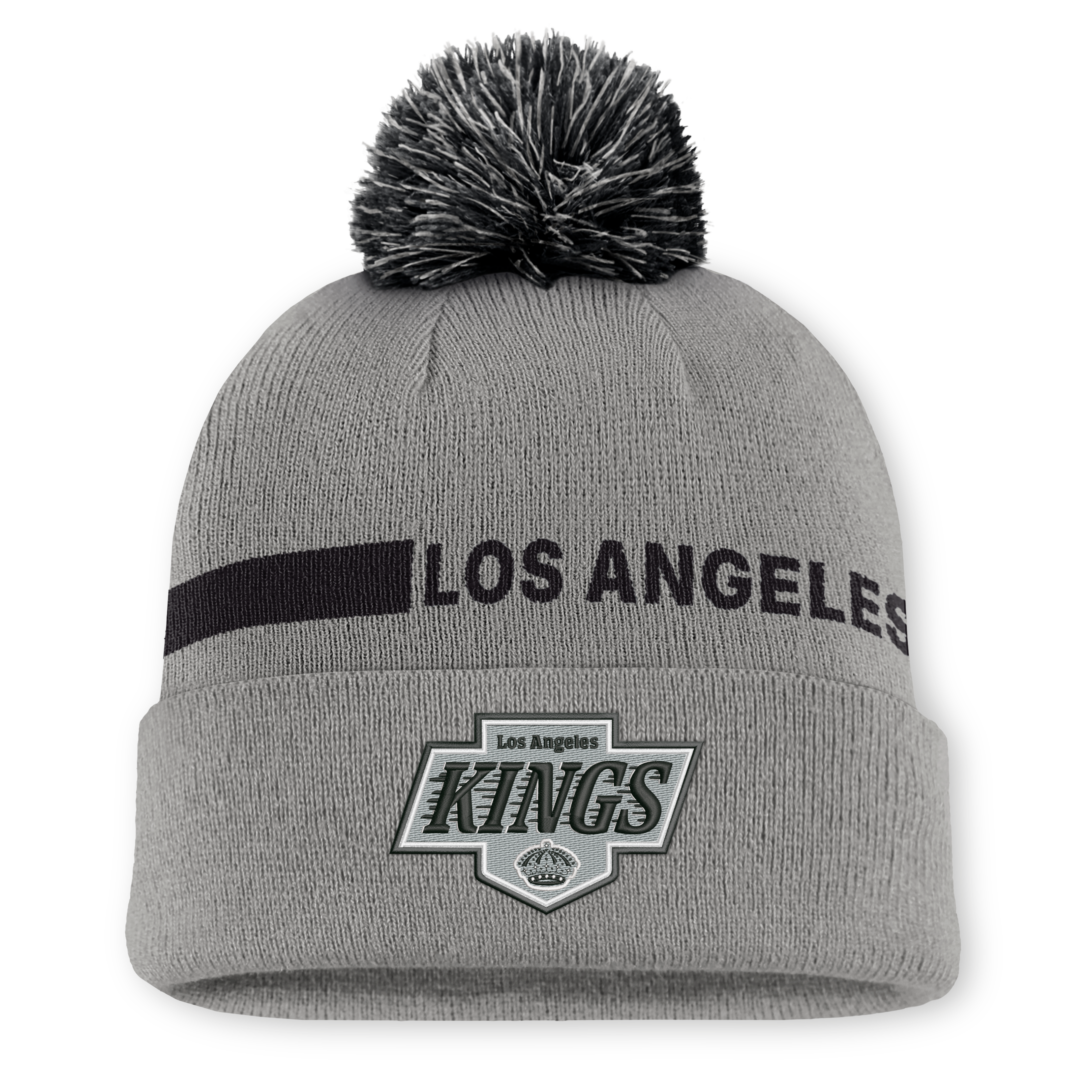 Men's Fanatics Gray Los Angeles Kings Authentic Pro Rink Cuffed Knit Hat with Pom