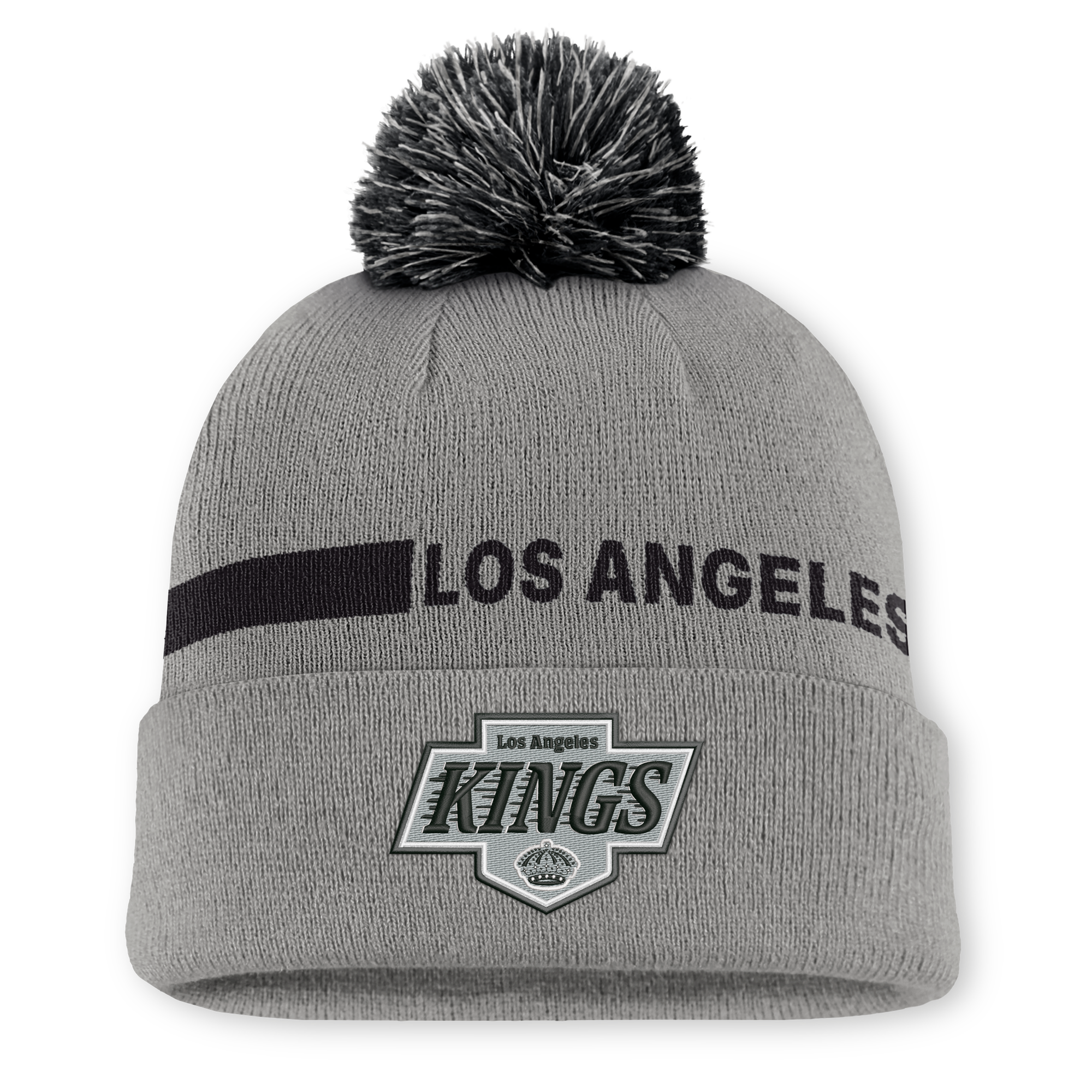 Men's Fanatics Gray Los Angeles Kings Authentic Pro Rink Cuffed Knit Hat with Pom