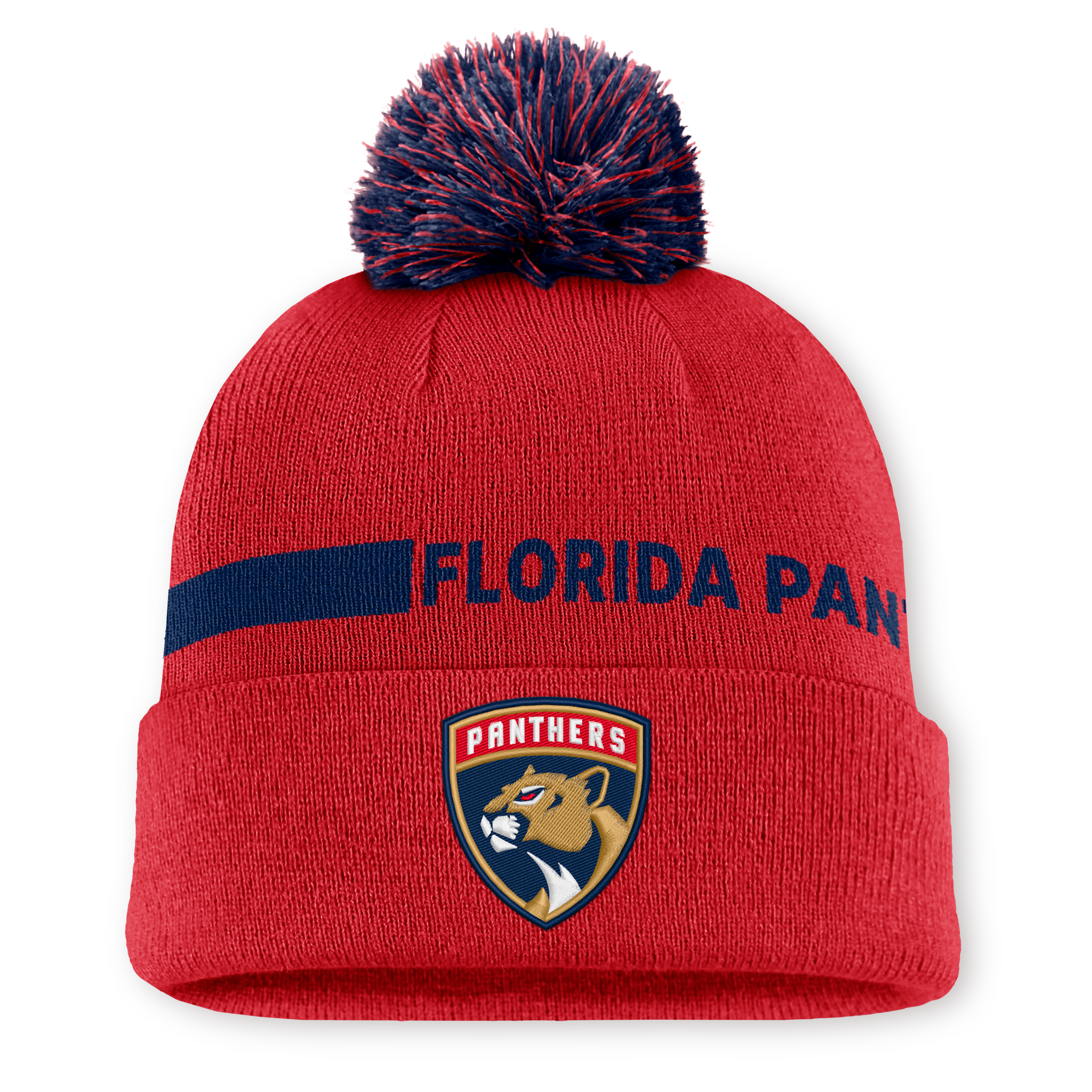 Men's Fanatics Red Florida Panthers Authentic Pro Rink Cuffed Knit Hat with Pom