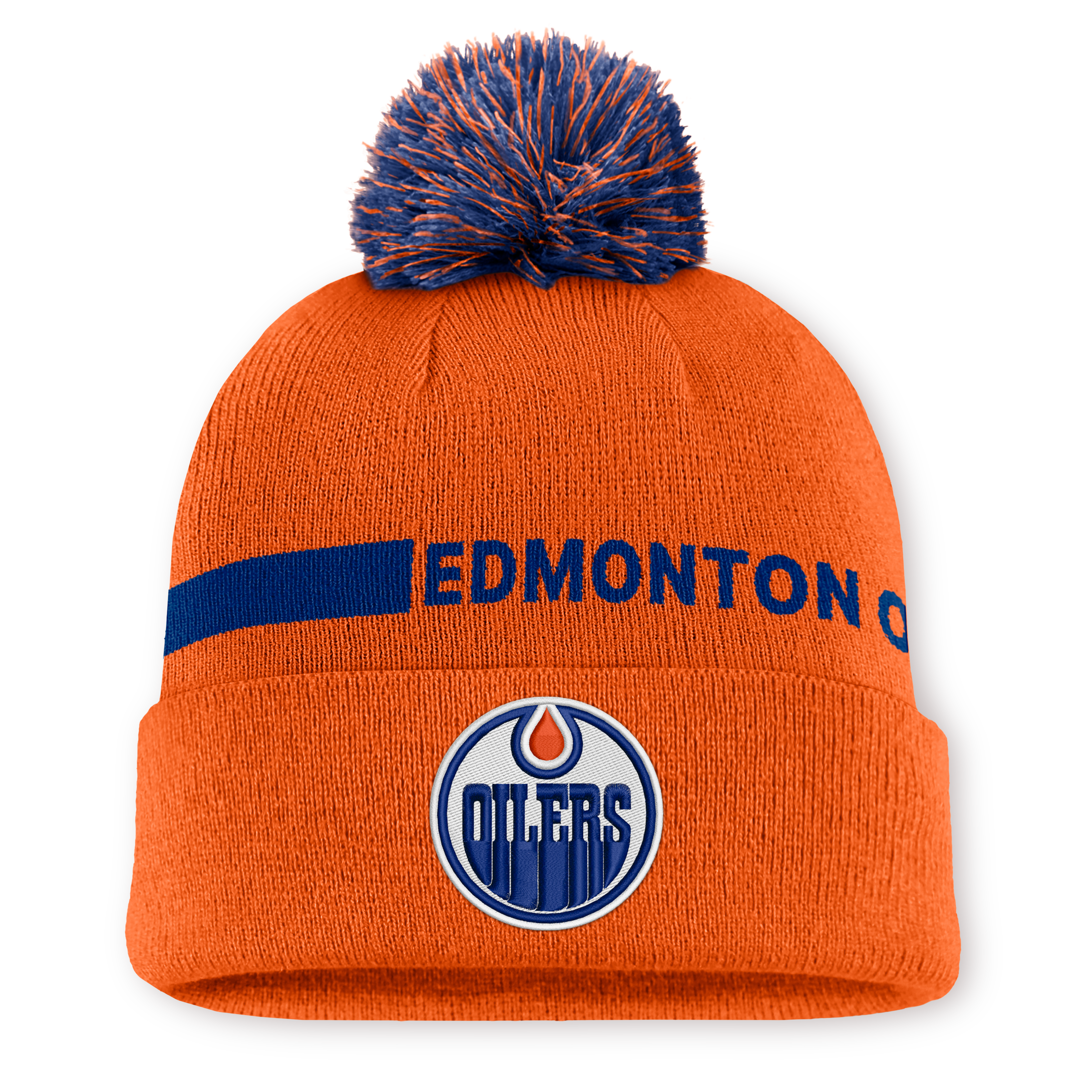 Men's Fanatics Orange Edmonton Oilers Authentic Pro Rink Cuffed Knit Hat with Pom