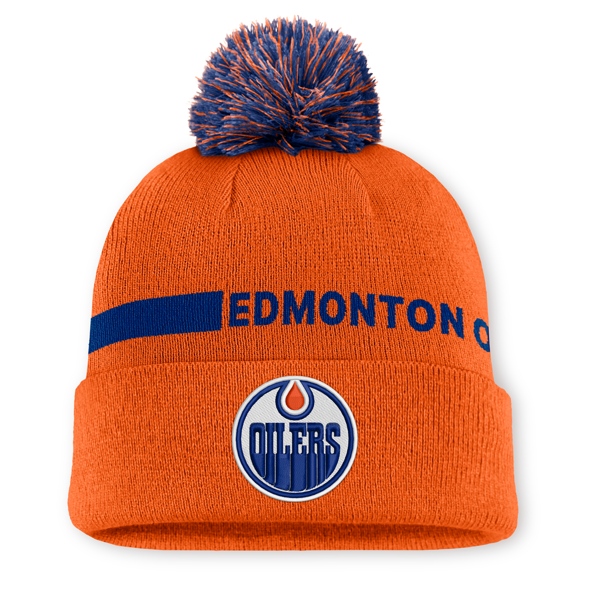 Men's Fanatics Orange Edmonton Oilers Authentic Pro Rink Cuffed Knit Hat with Pom
