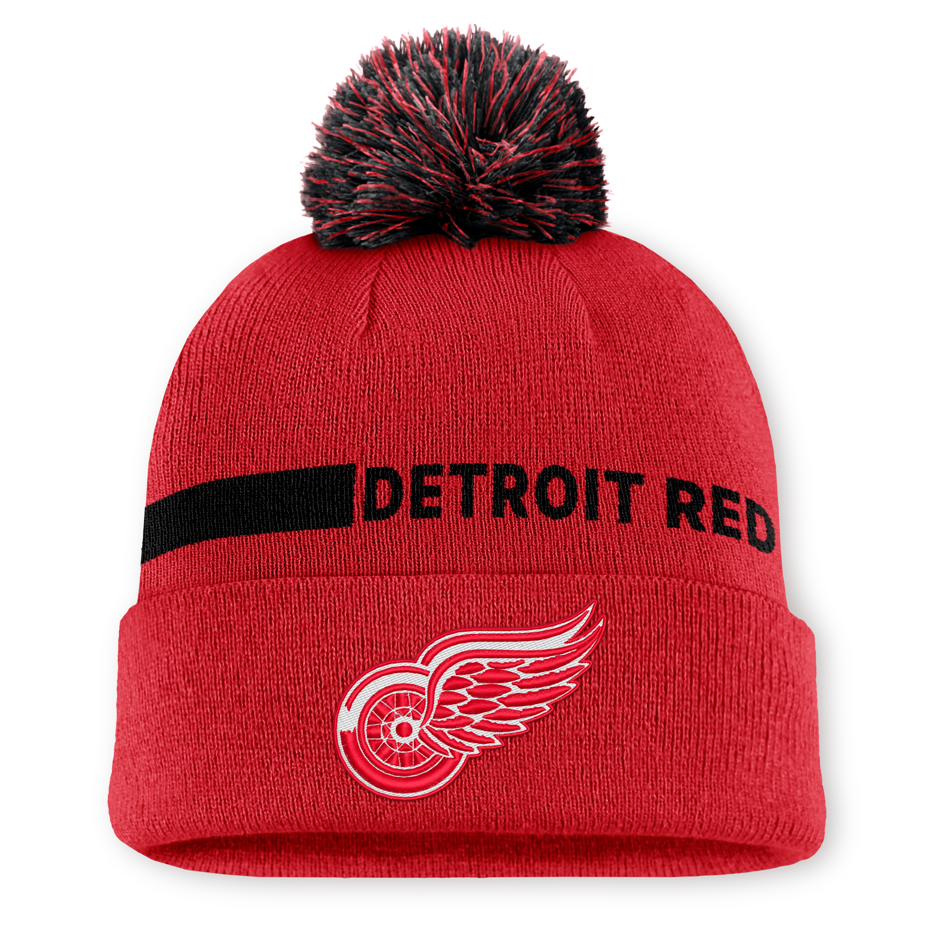 Men's Fanatics Red Detroit Red Wings Authentic Pro Rink Cuffed Knit Hat with Pom