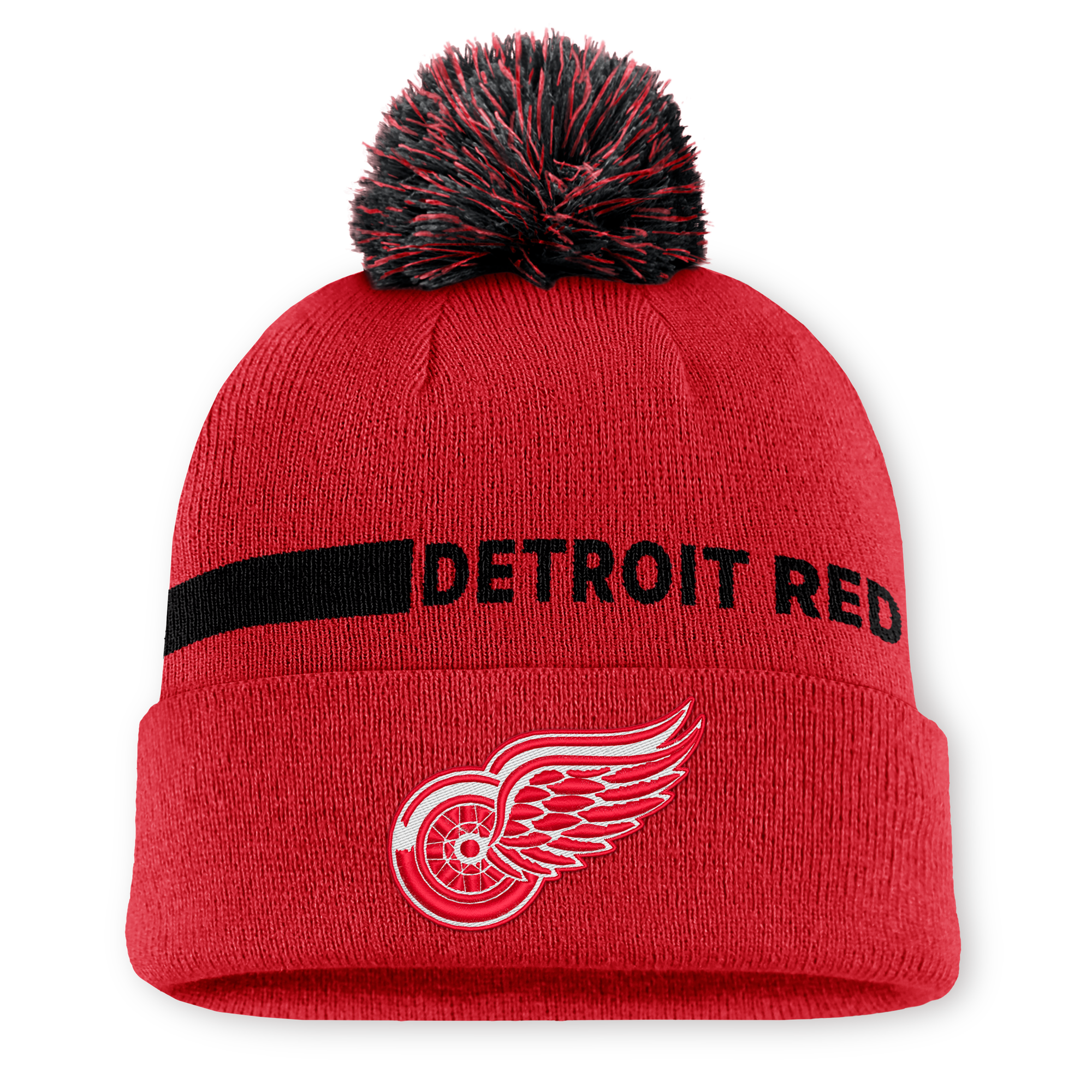 Men's Fanatics Red Detroit Red Wings Authentic Pro Rink Cuffed Knit Hat with Pom