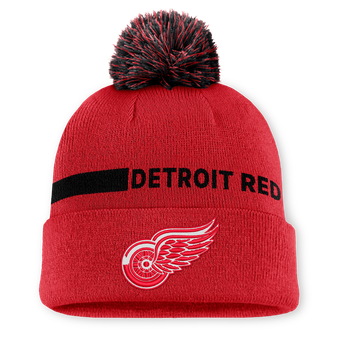 Men's Fanatics Red Detroit Red Wings Authentic Pro Rink Cuffed Knit Hat with Pom