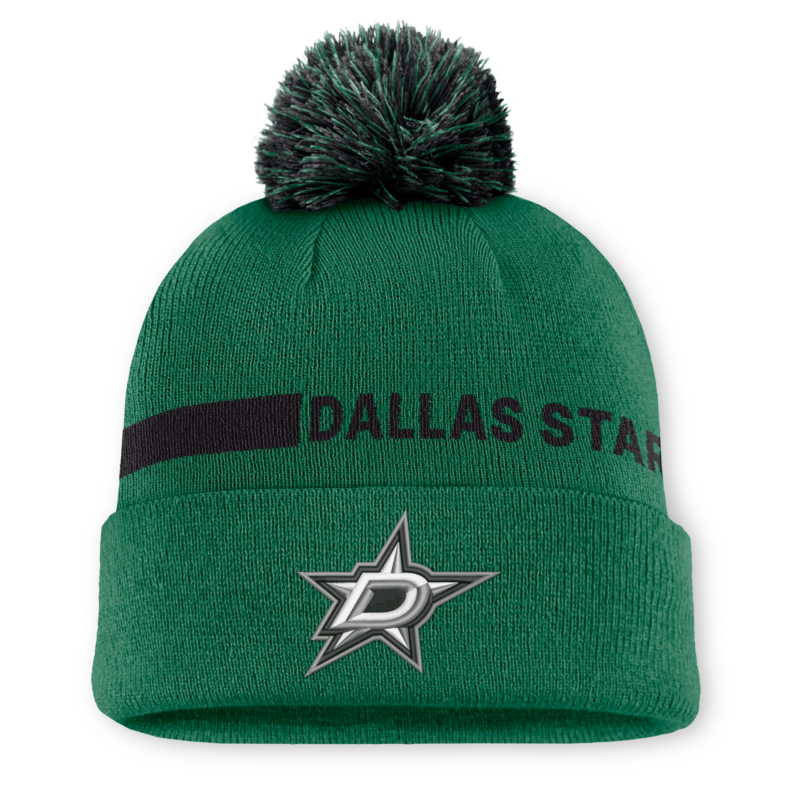 Men's Fanatics Kelly Green Dallas Stars Authentic Pro Rink Cuffed Knit Hat with Pom