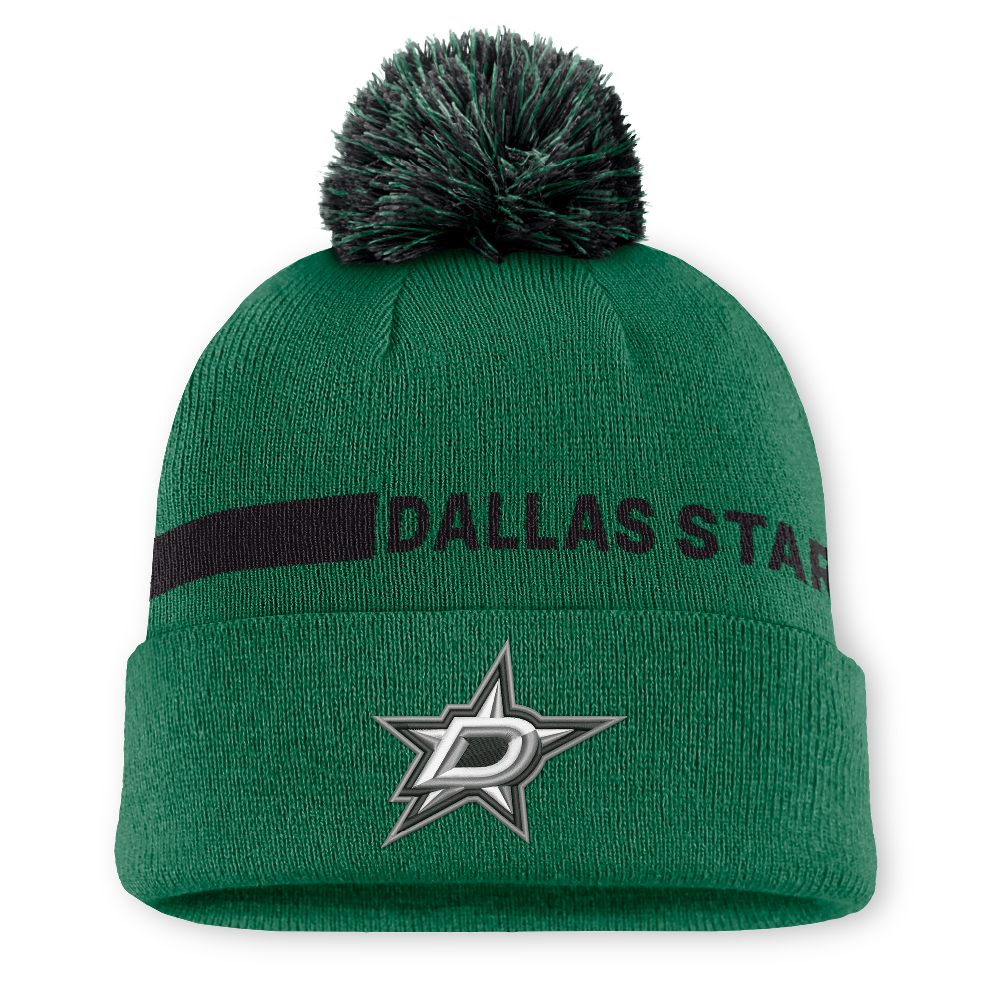 Men's Fanatics Kelly Green Dallas Stars Authentic Pro Rink Cuffed Knit Hat with Pom