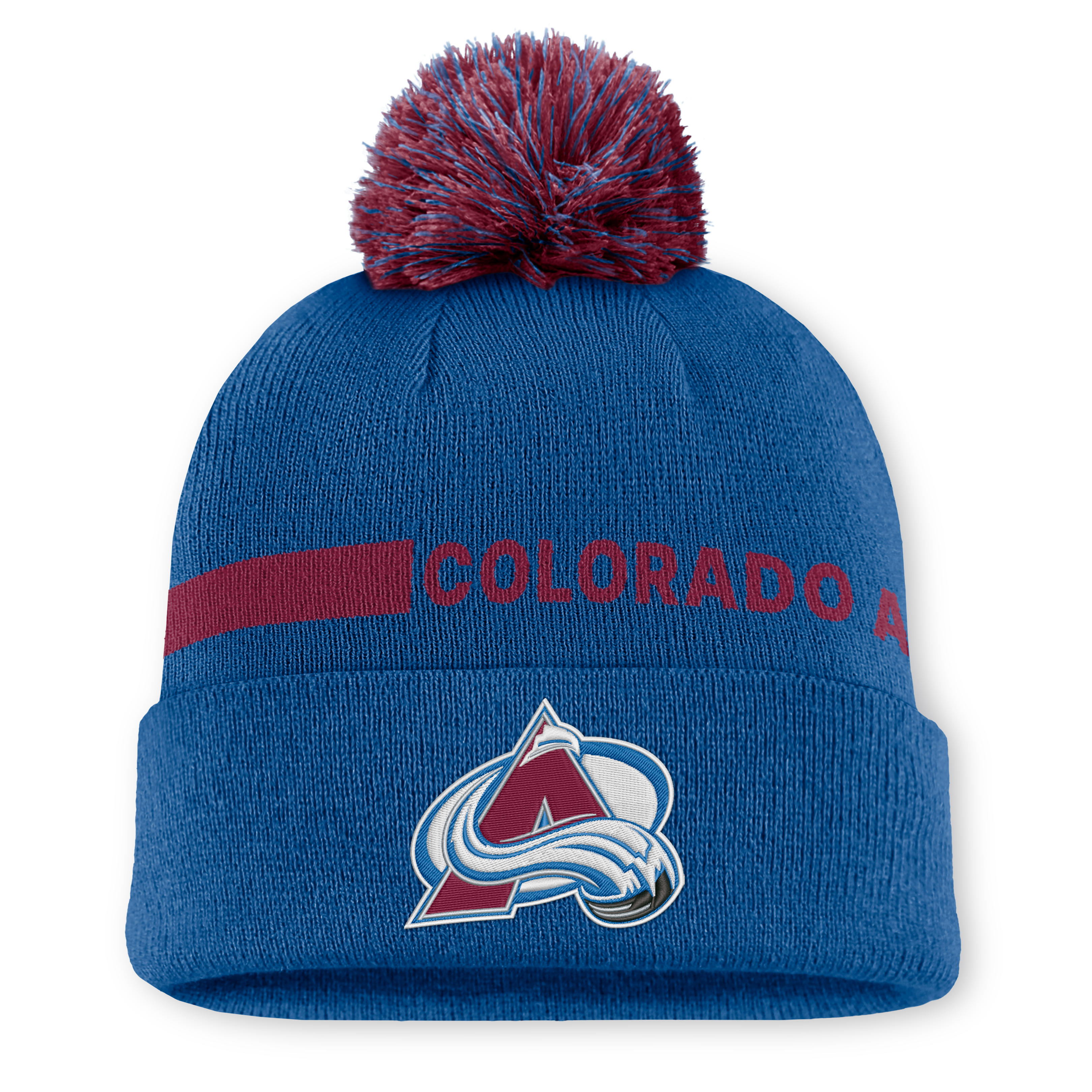 Men's Fanatics Blue Colorado Avalanche Authentic Pro Rink Cuffed Knit Hat with Pom