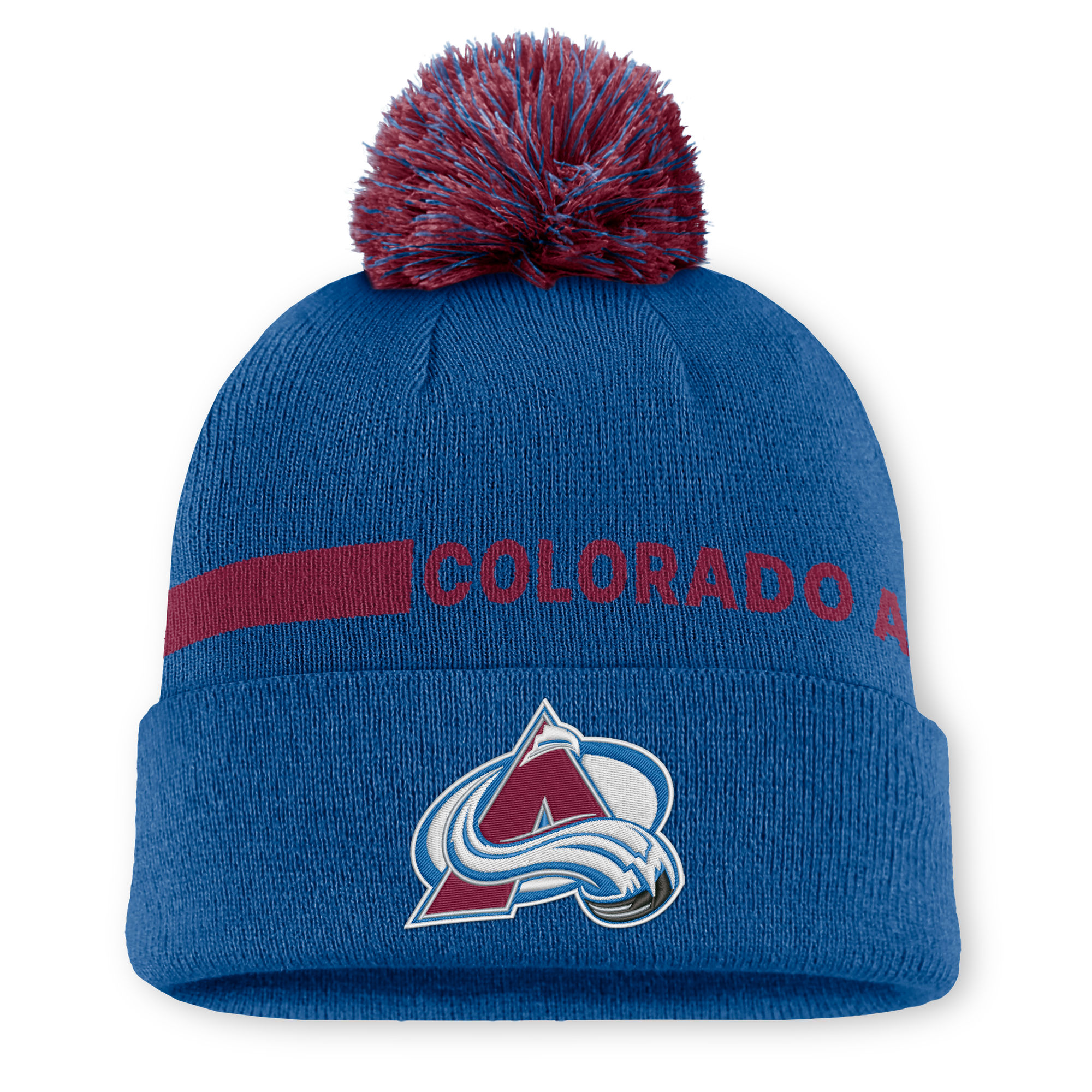 Men's Fanatics Blue Colorado Avalanche Authentic Pro Rink Cuffed Knit Hat with Pom